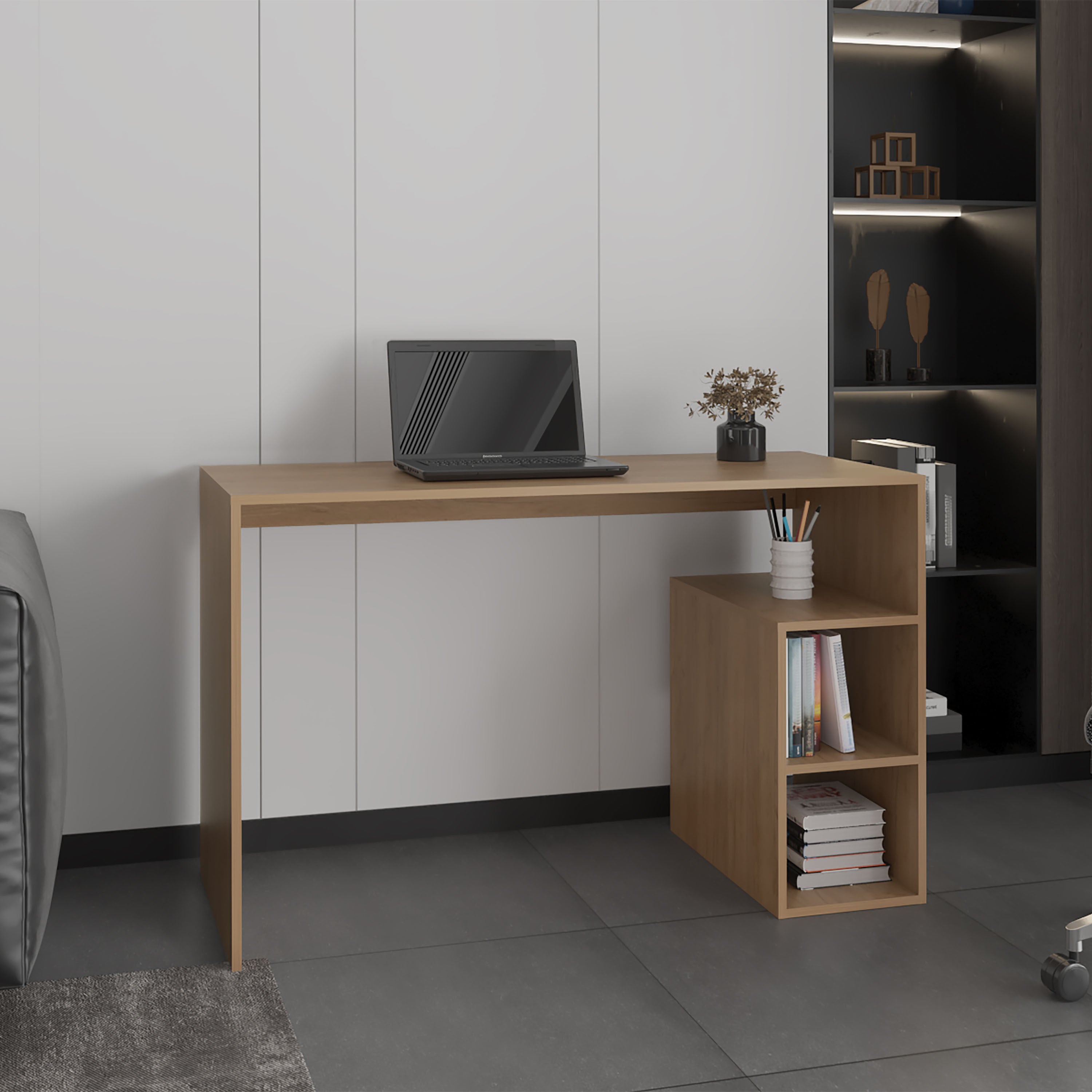 Light Pine Computer Desk with 3 Shelves