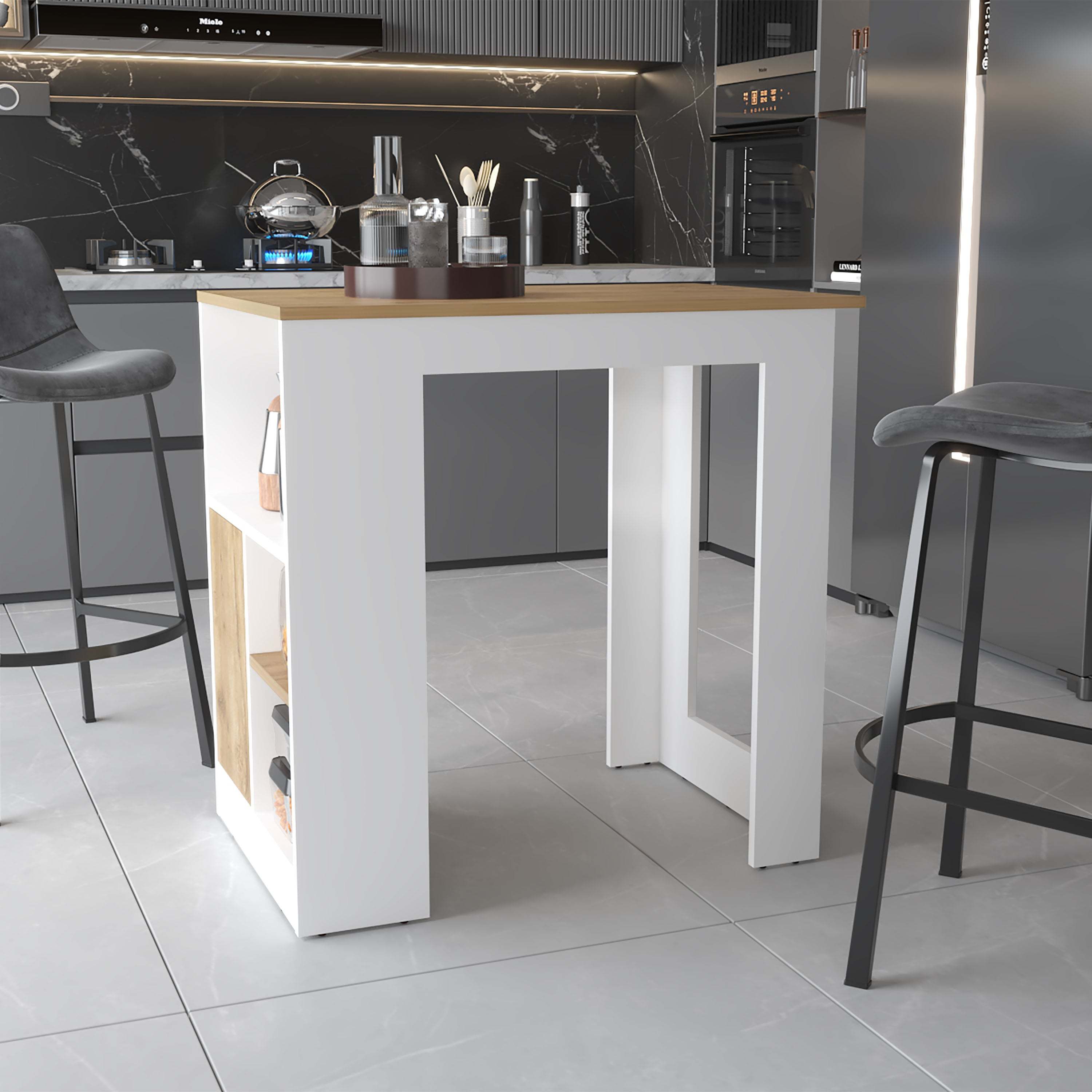 Aurora Kitchen Island (White & Macadamia) | O