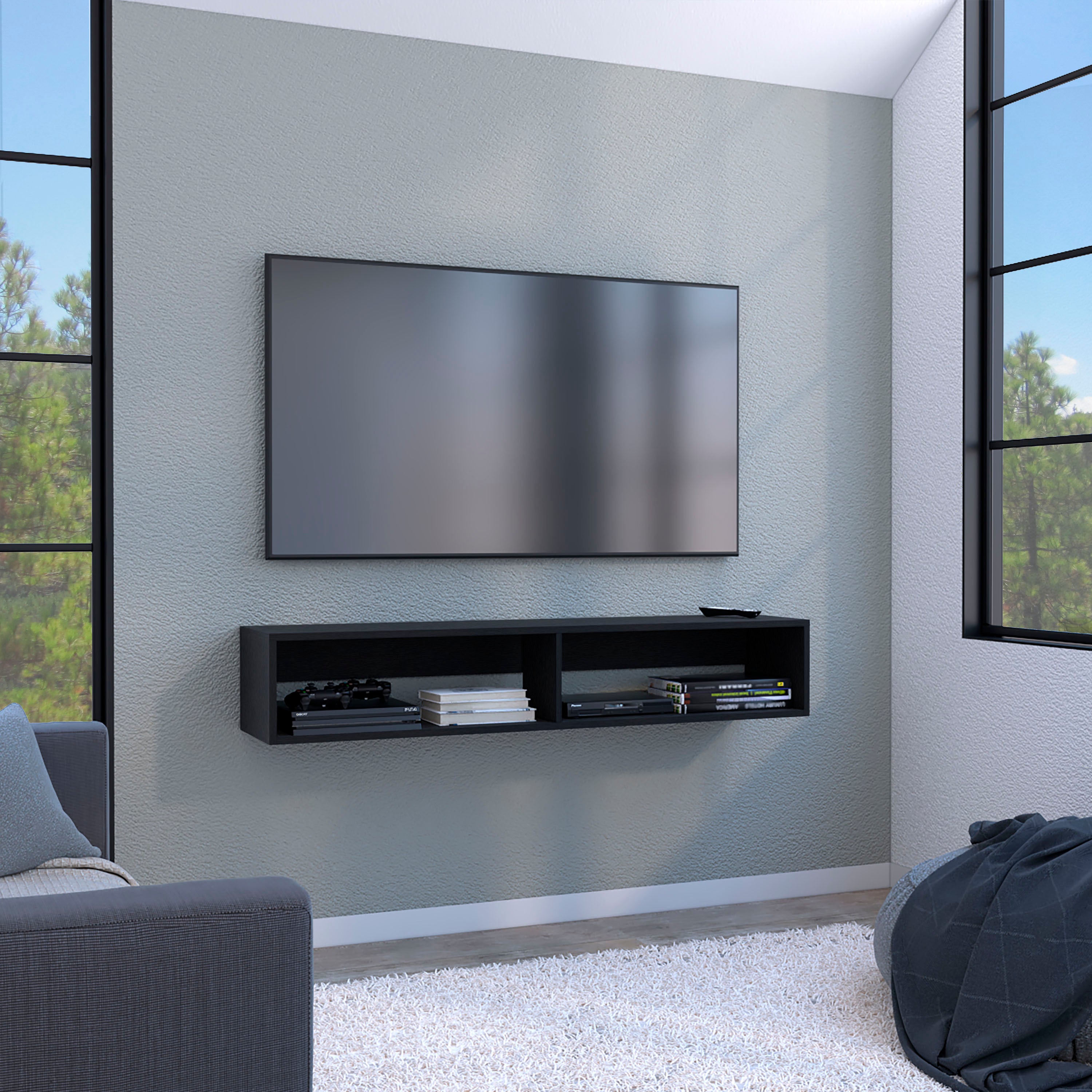 Warrior 59" Floating TV Stand w/ Shelves & Cable Management