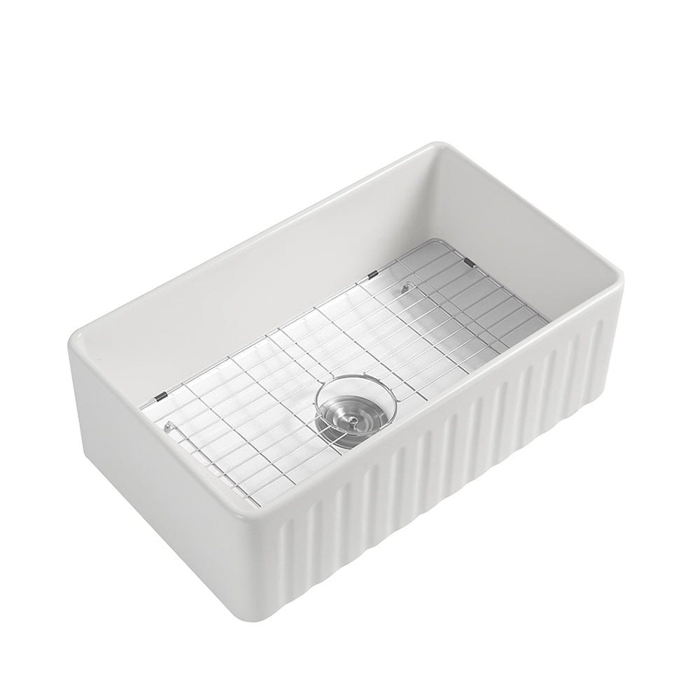 Farmhouse Fireclay Kitchen Sink 33x20" Grid