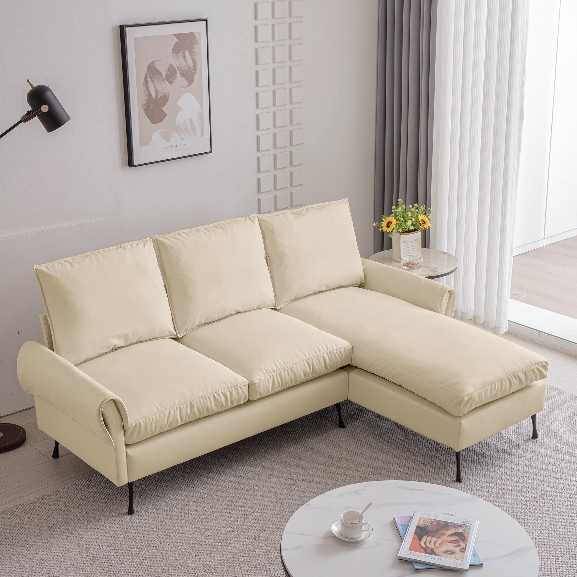 Modern Leather Sectional Sofa: L-Shaped Chaise