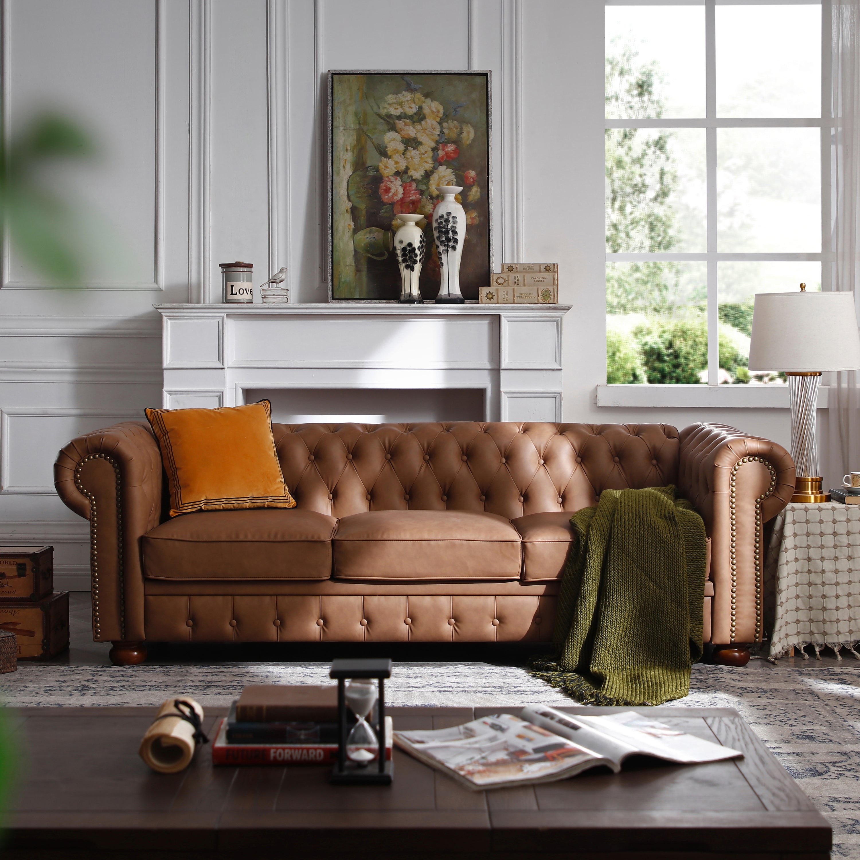 Brown Chesterfield Sofa: Faux Leather Classic