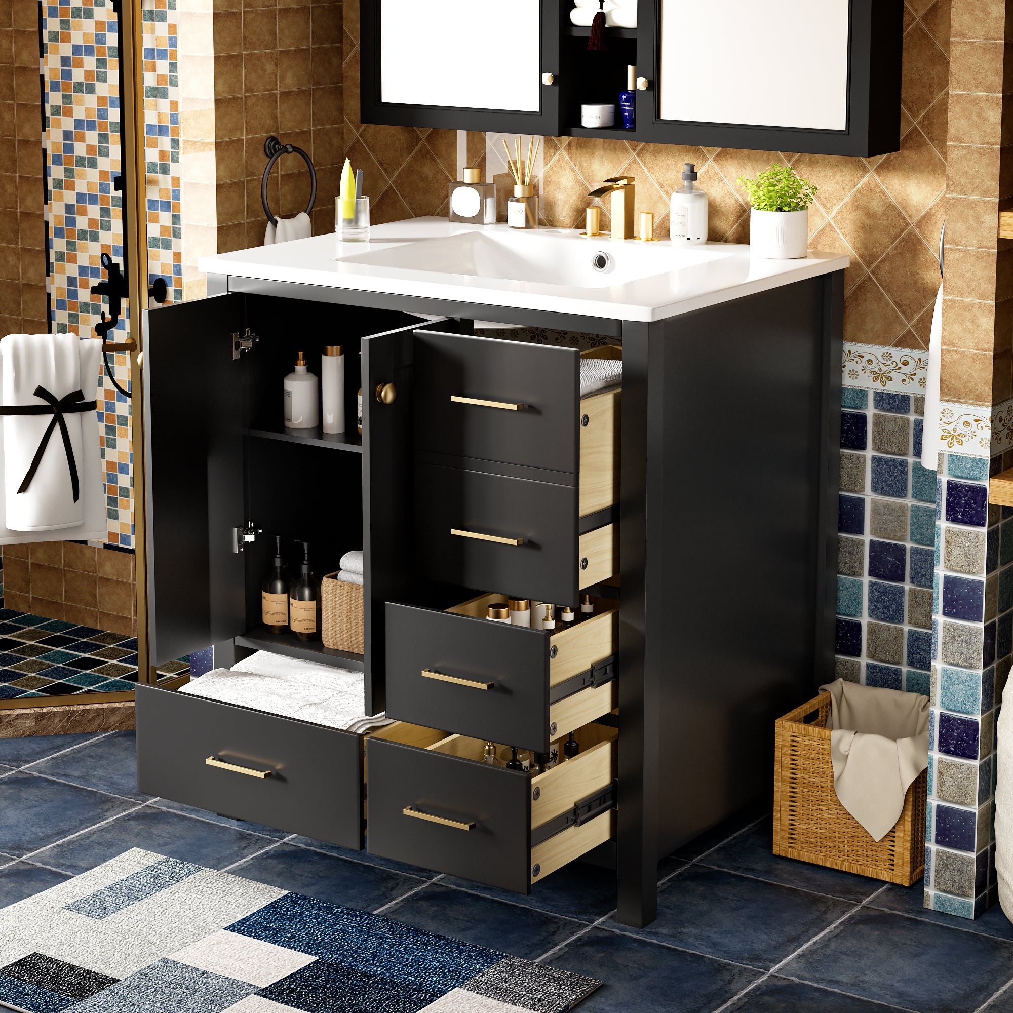 30" Black Bathroom Vanity Set with Sink