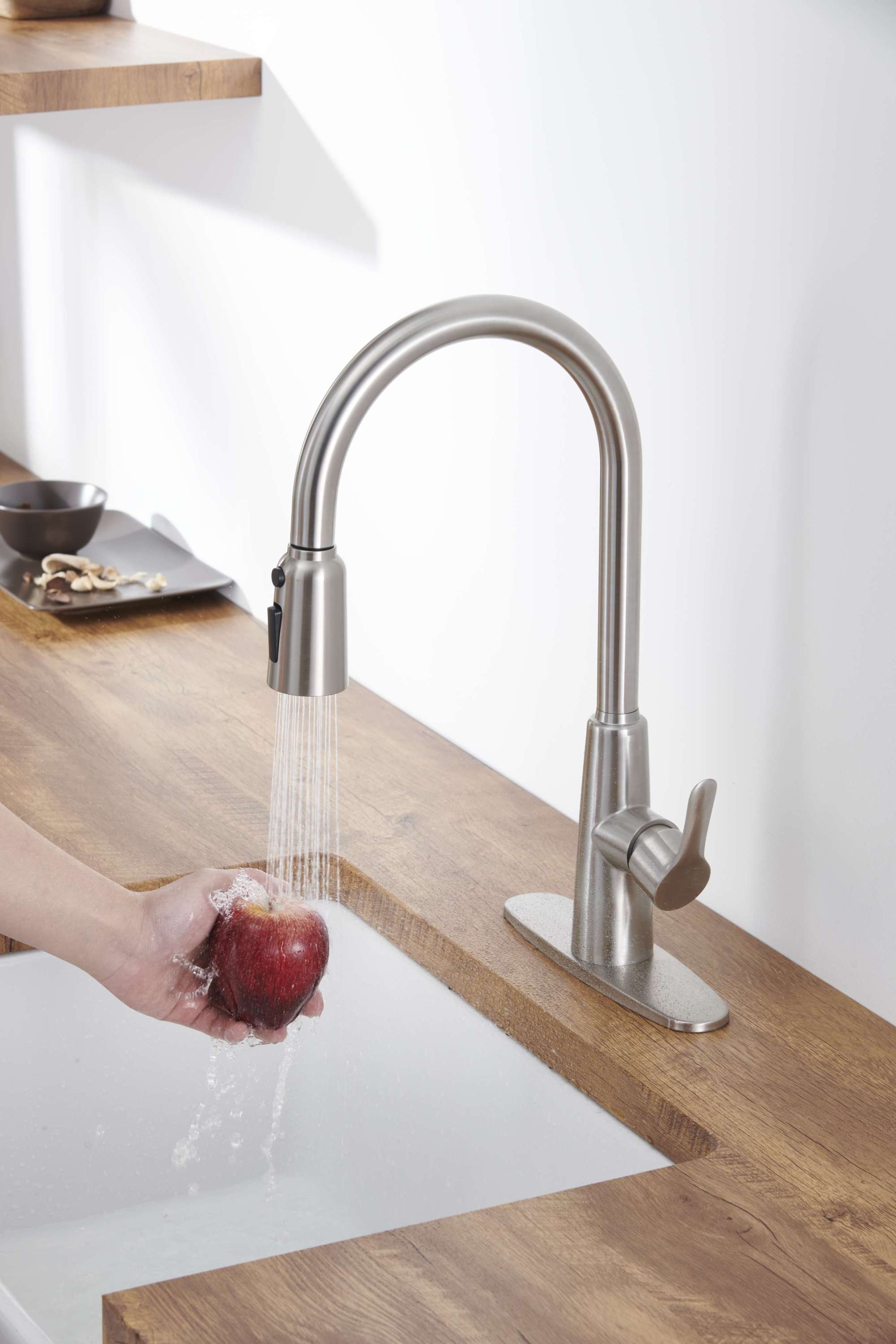 Pull-Down Kitchen Faucet: Brushed Nickel & Stainless Steel