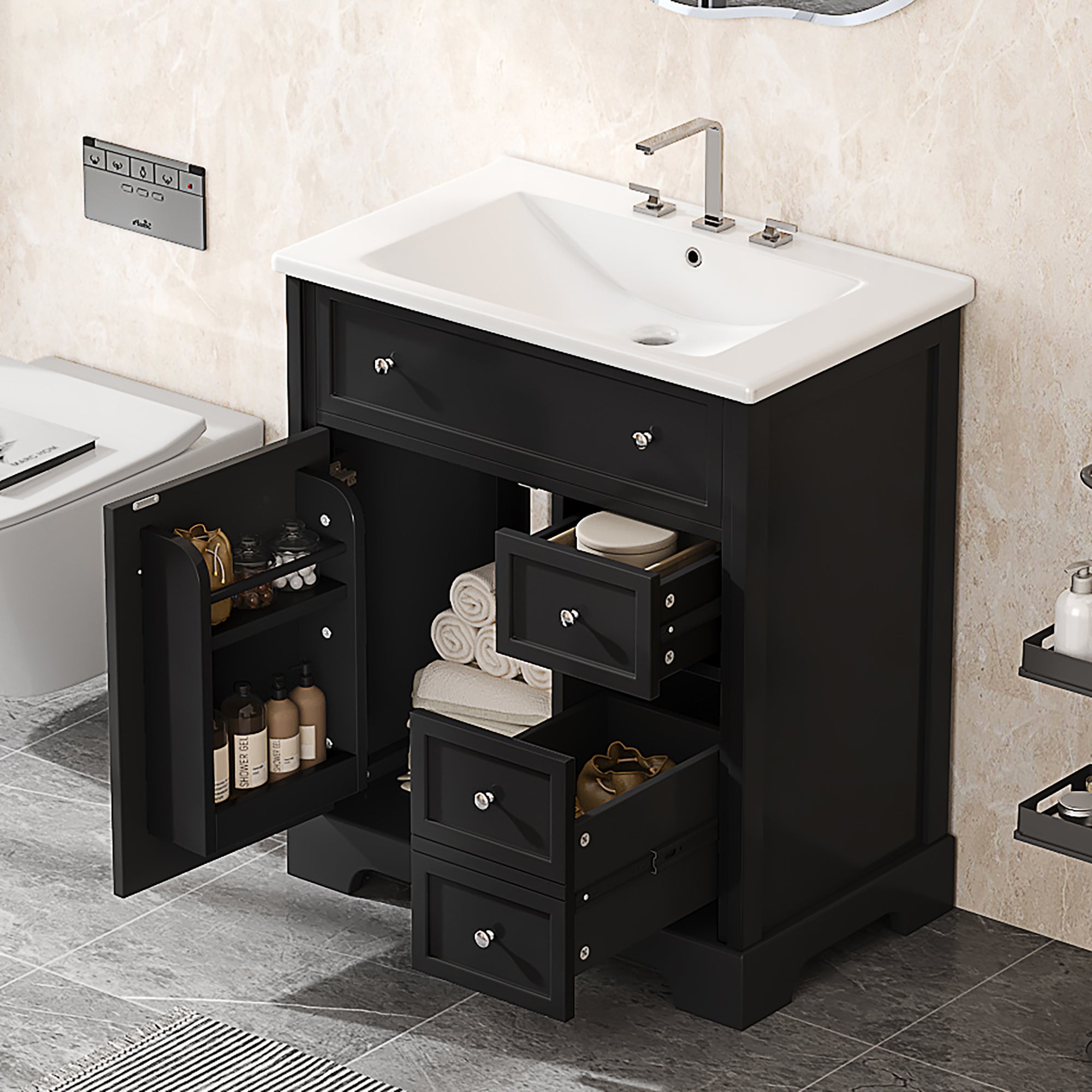 Black 30" Bathroom Vanity with Sink & Drawers