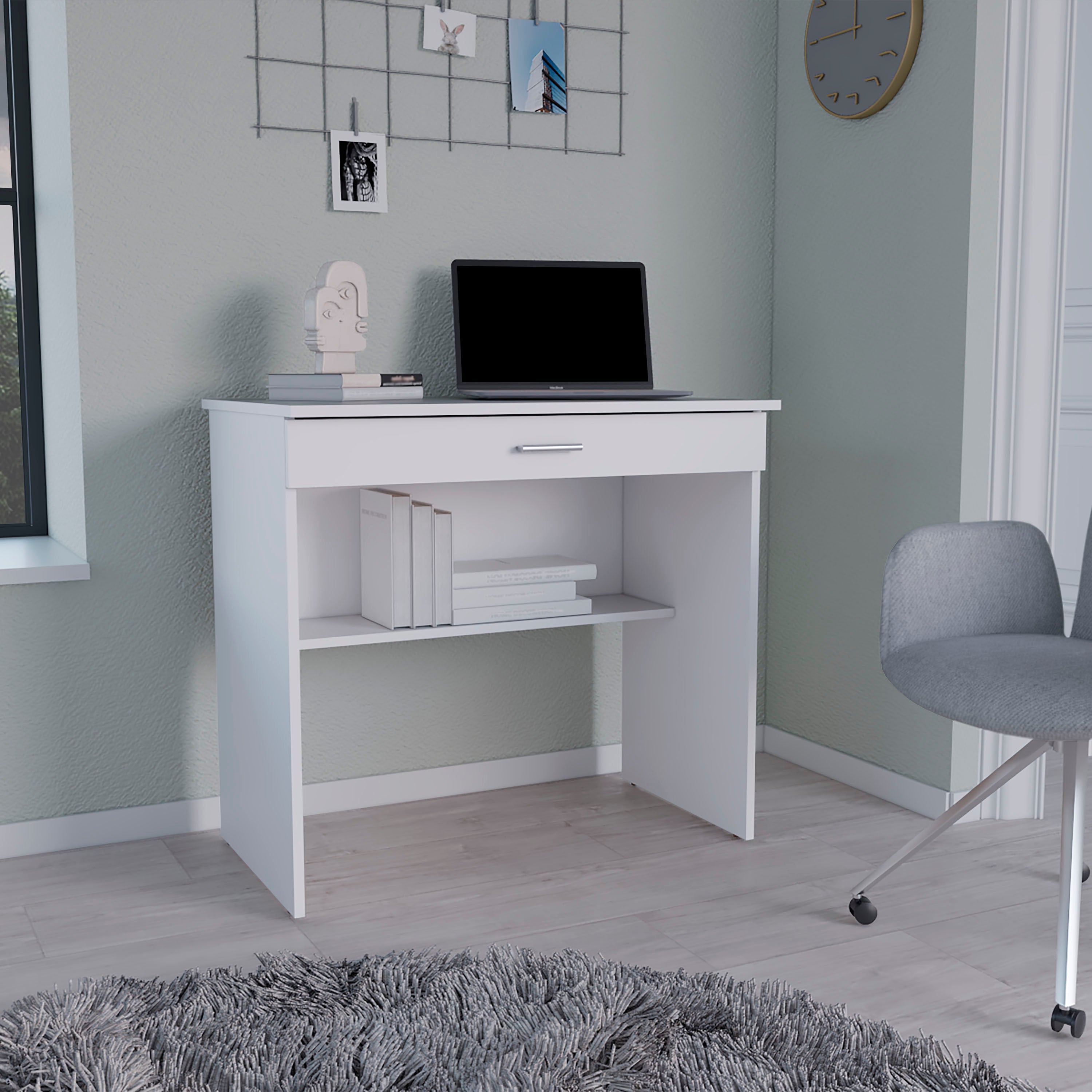 Montana White Desk w/ Drawer & Shelf | Stylish Workspace