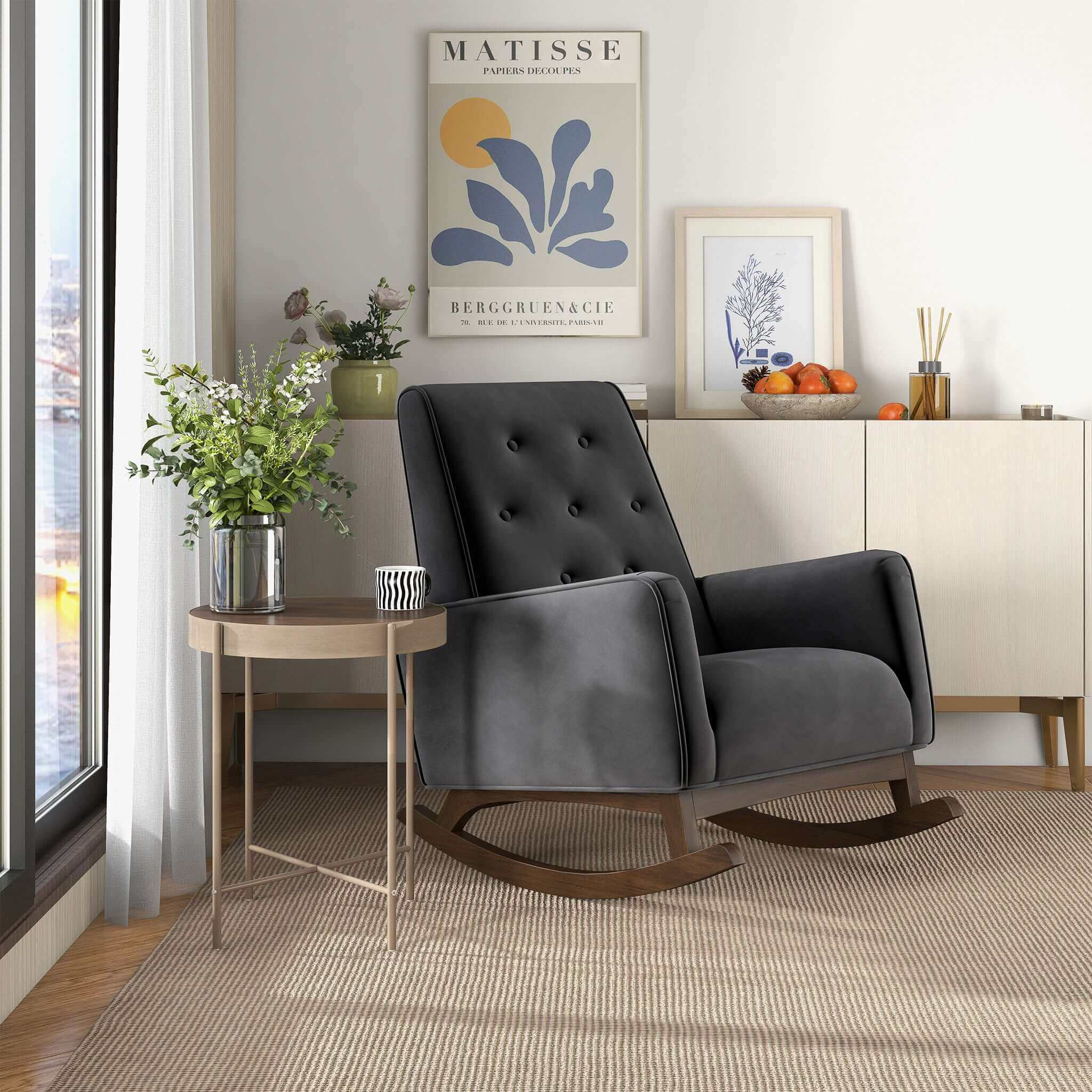 Demetrius Dark Gray Fabric Rocking Chair