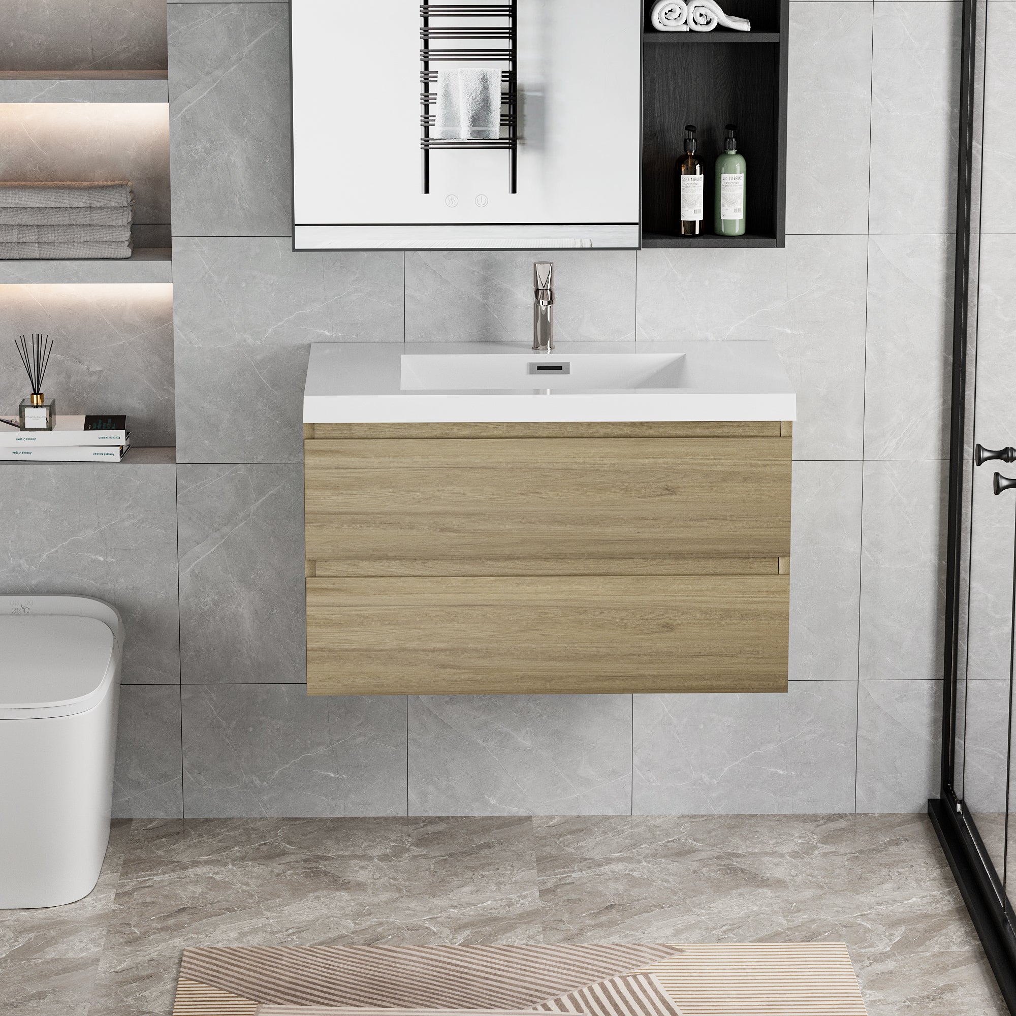 36" Floating Bathroom Vanity: Modern Oak & Resin Top