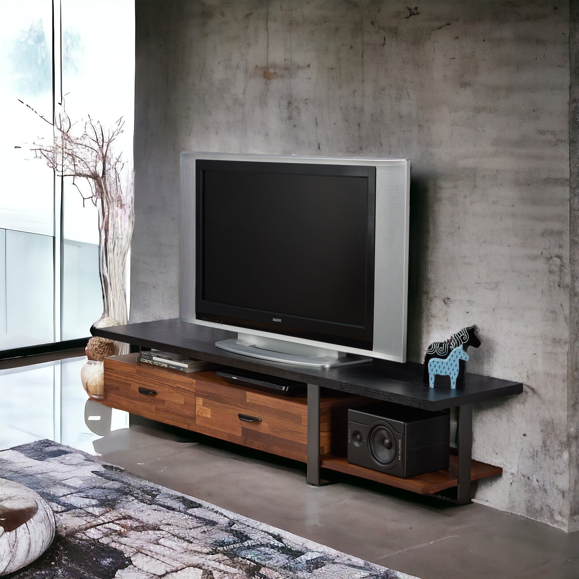 Elling Walnut & Black TV Stand | Modern Entertainment Center