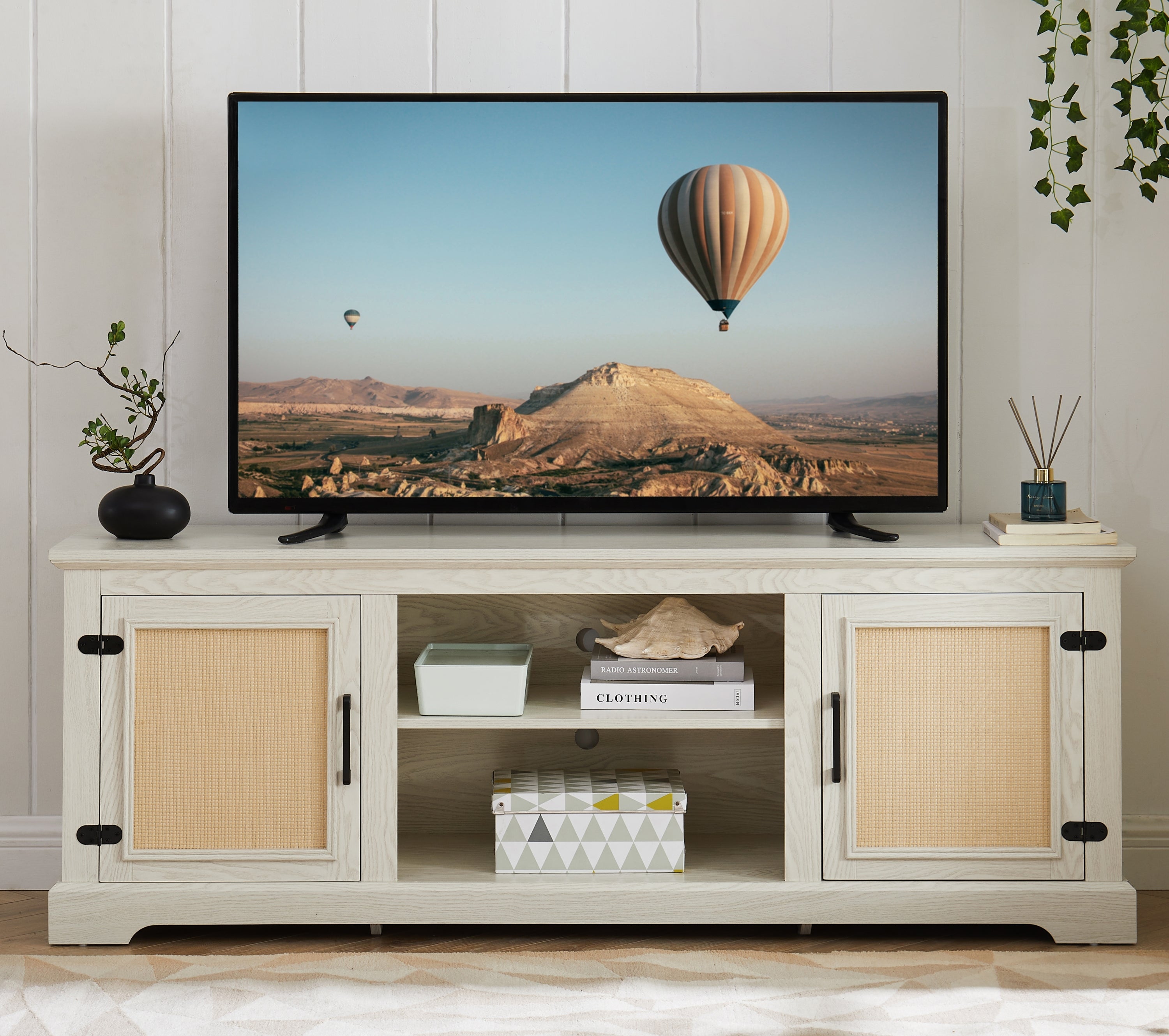 Farmhouse Rattan TV Stand for 70" TVs | Console Table