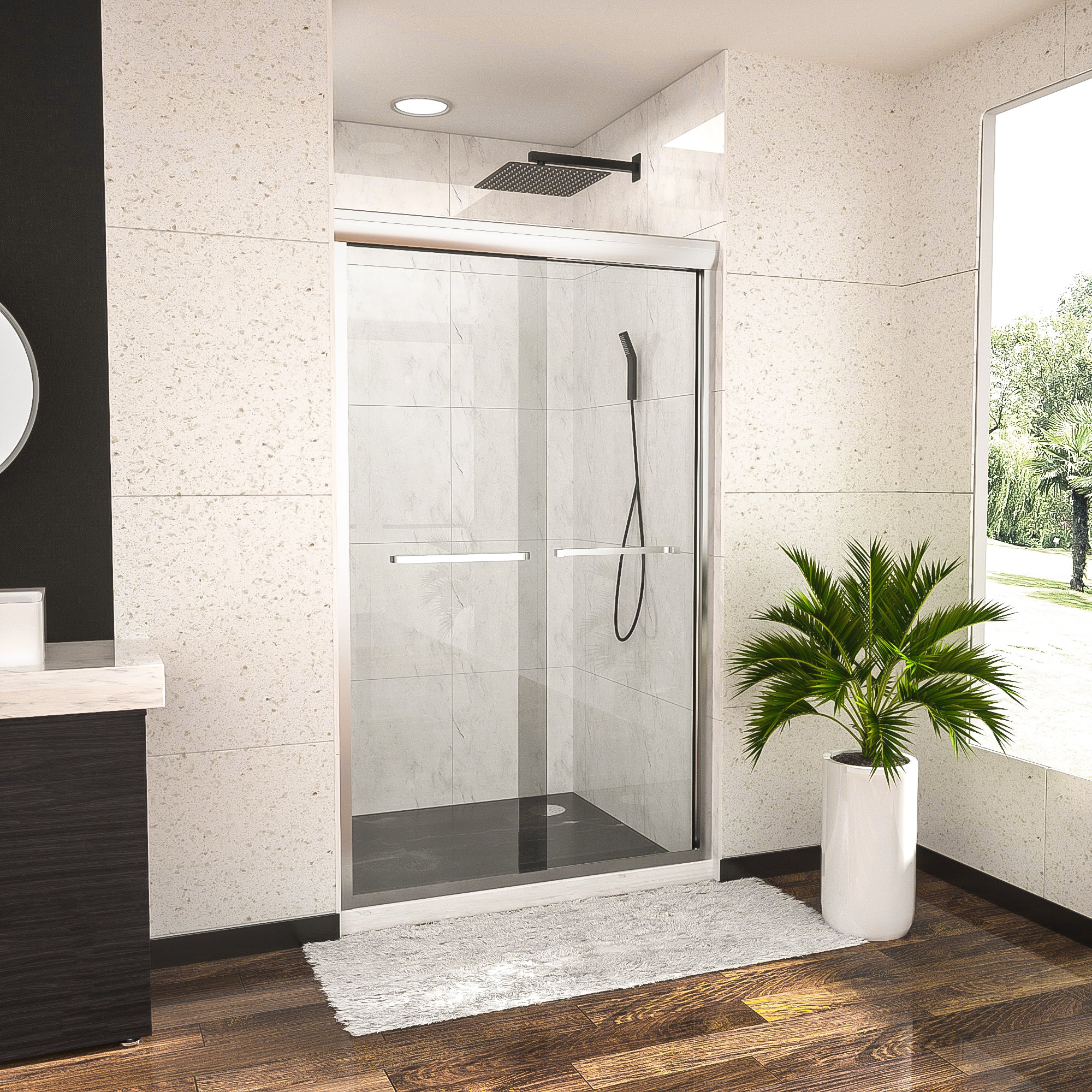 48"x76" Semi-Frameless Shower Door - Chrome Bypass