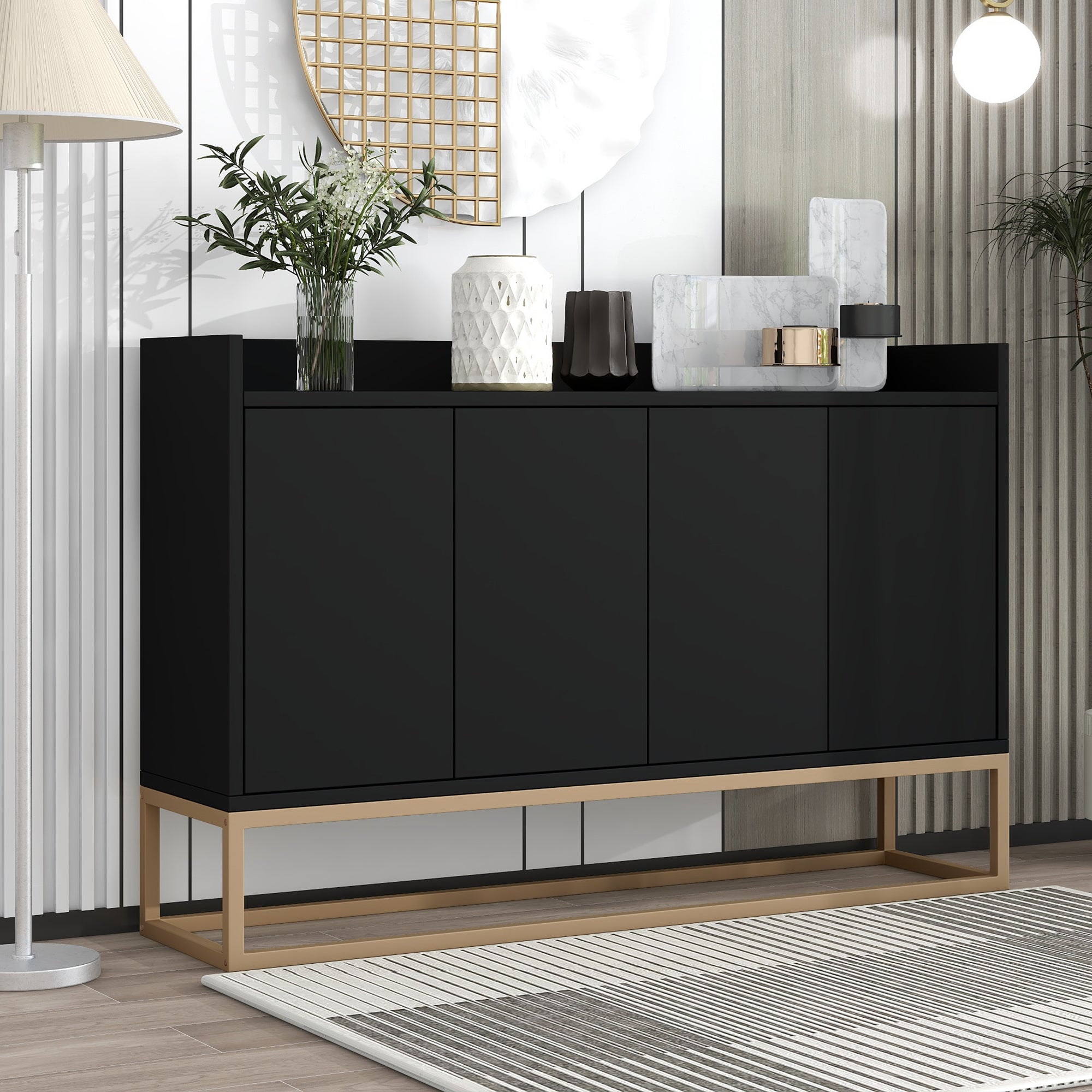 Modern Black Sideboard: Large Storage Buffet