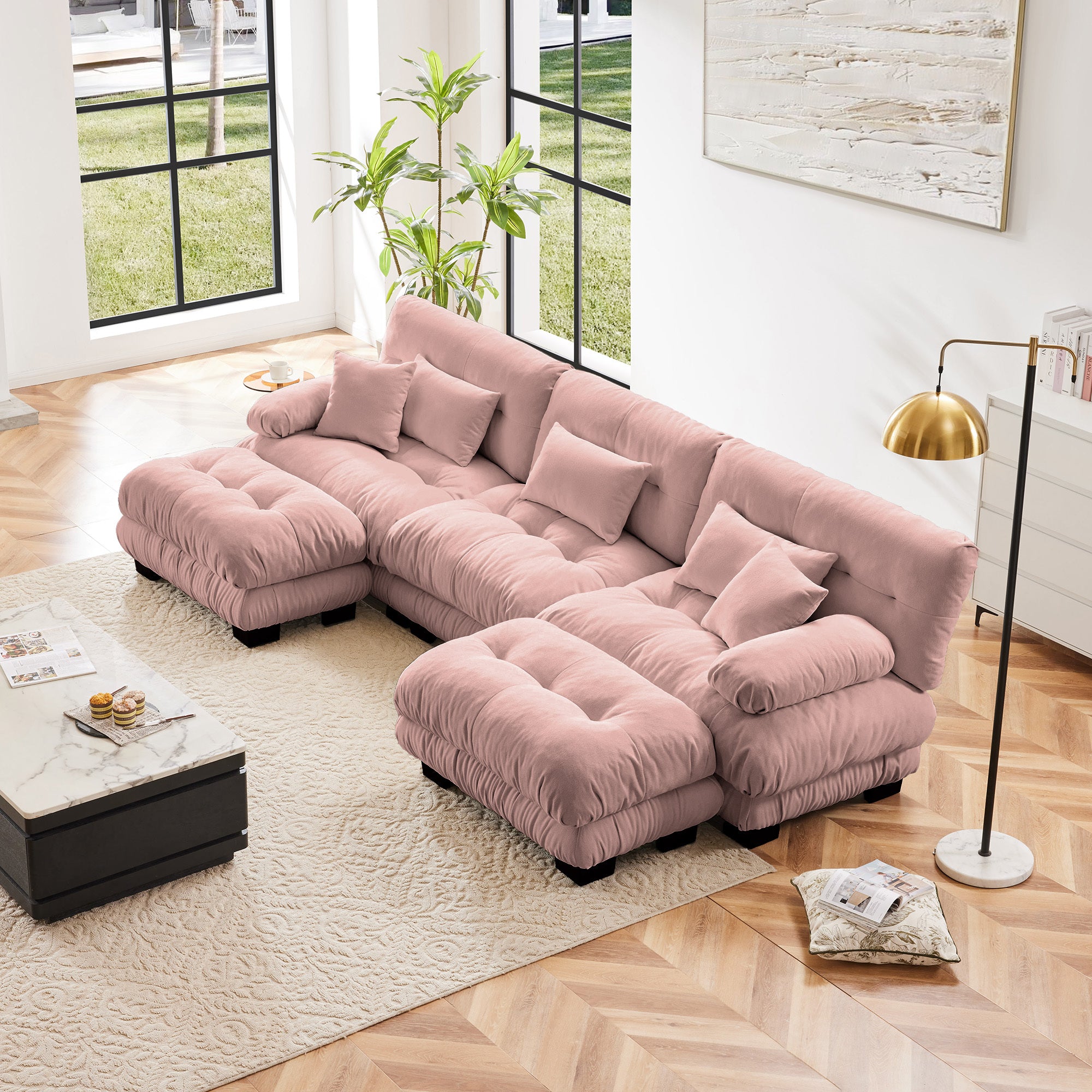 Luxury Pink Sectional Sofa: Oversized U-Shaped Couch