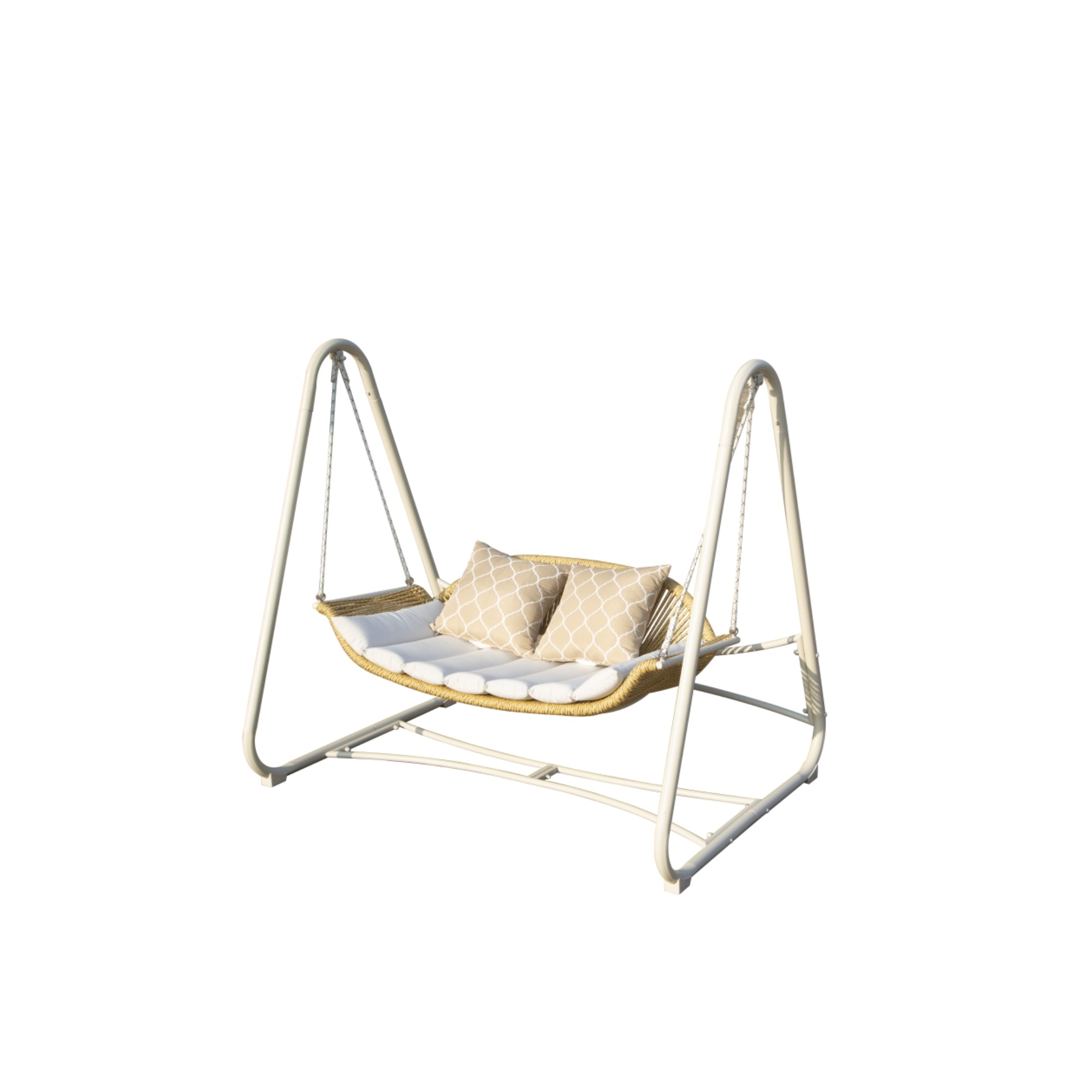 Outdoor Rattan 2-Seat Porch Swing Chair with Thick Cushions