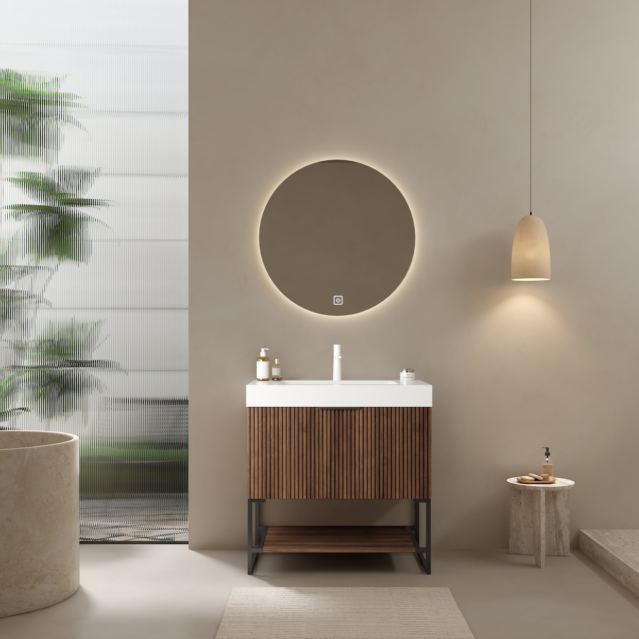 YOLAN 30" Retro Walnut Bathroom Vanity with Sink
