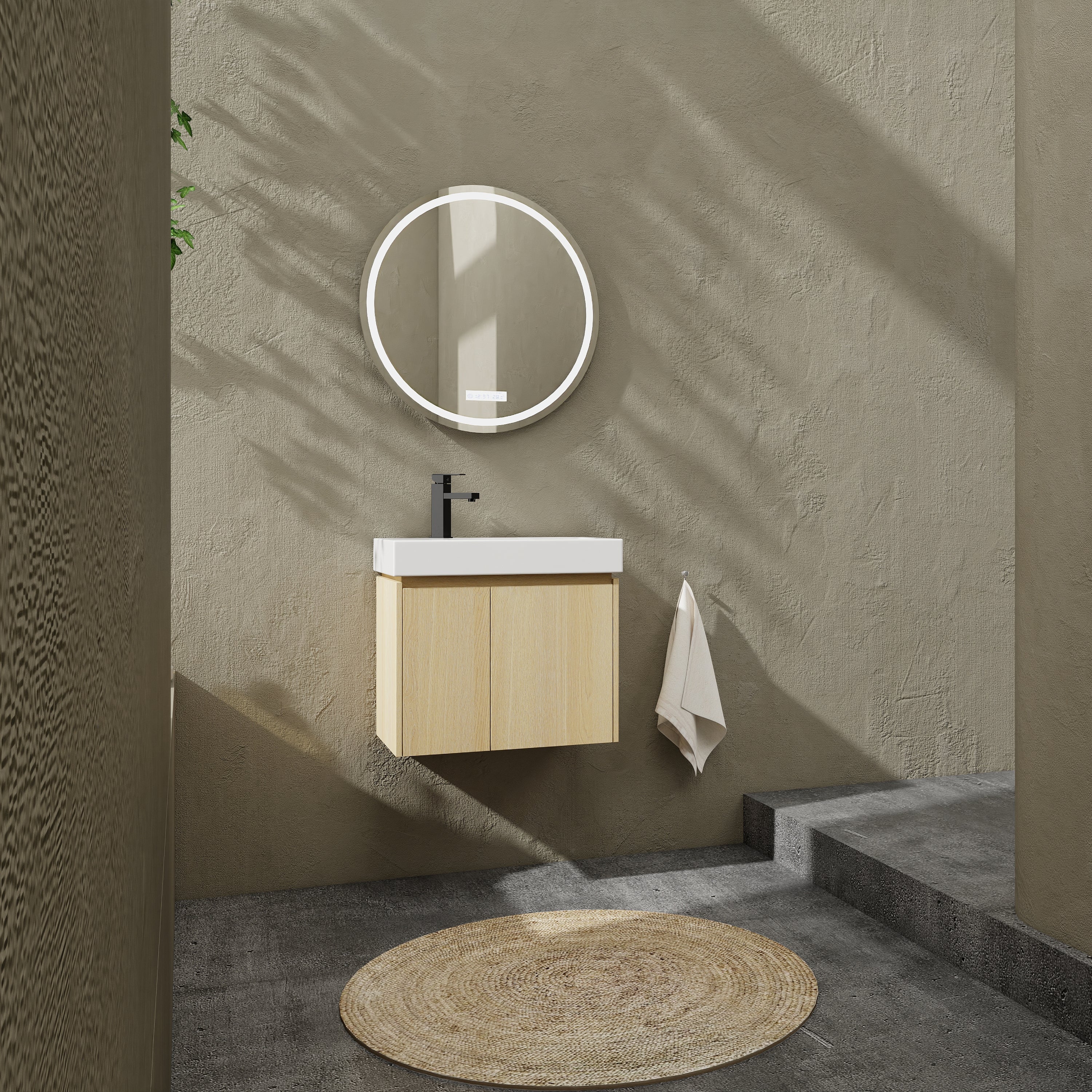24" Oak Floating Bathroom Vanity with Basin