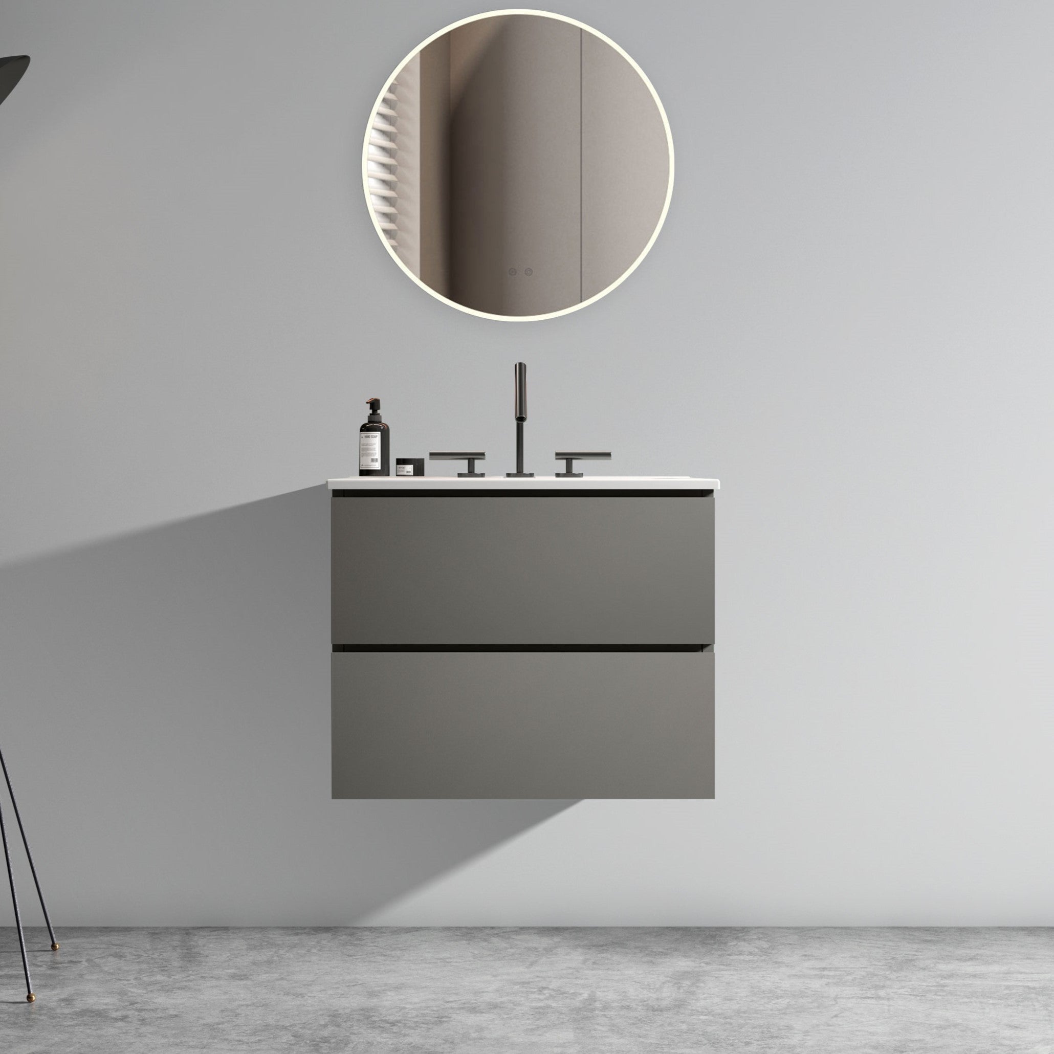 Space Grey Floating Vanity: 24" Wall Mount Bathroom Sink