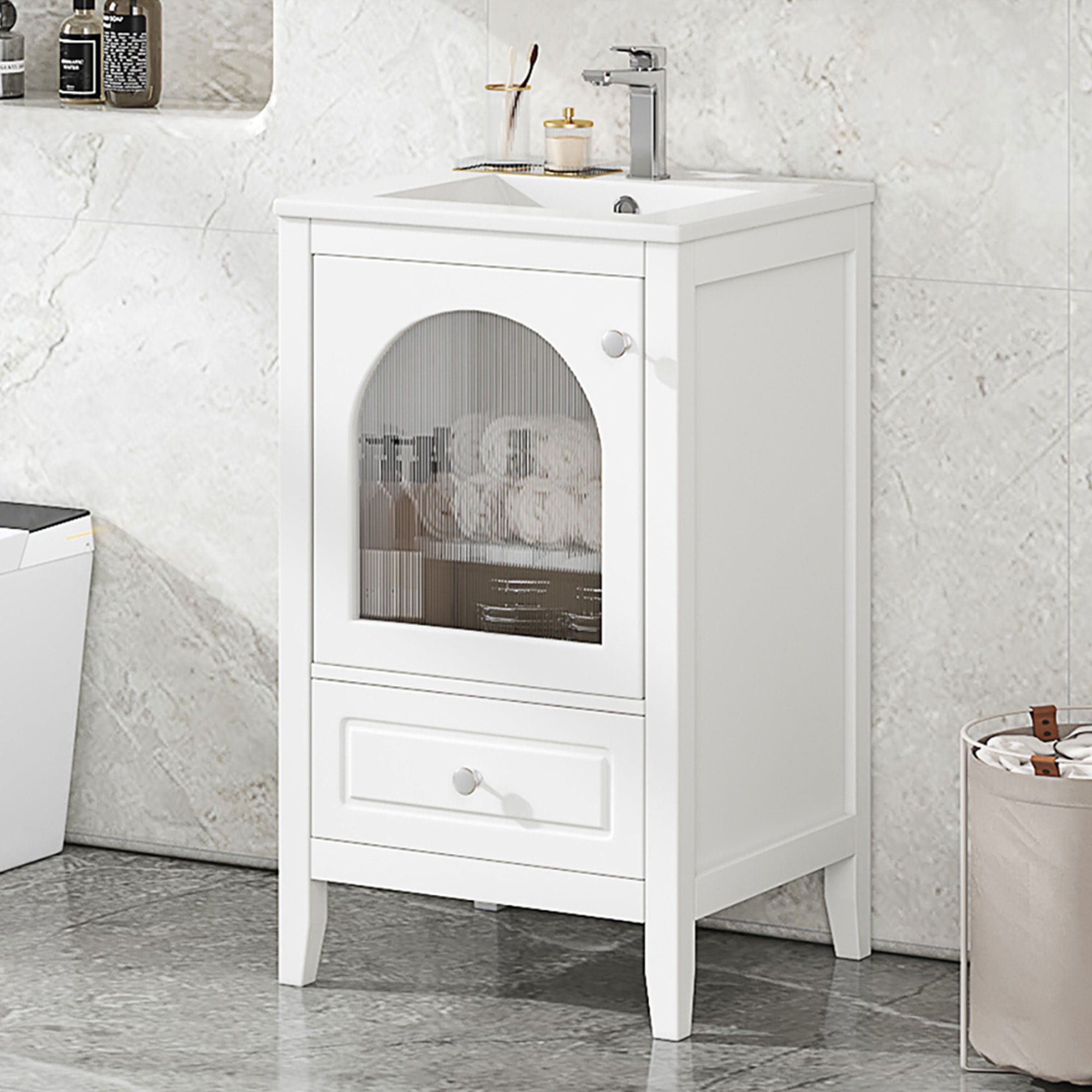 20" White Bathroom Vanity with Sink & Drawer