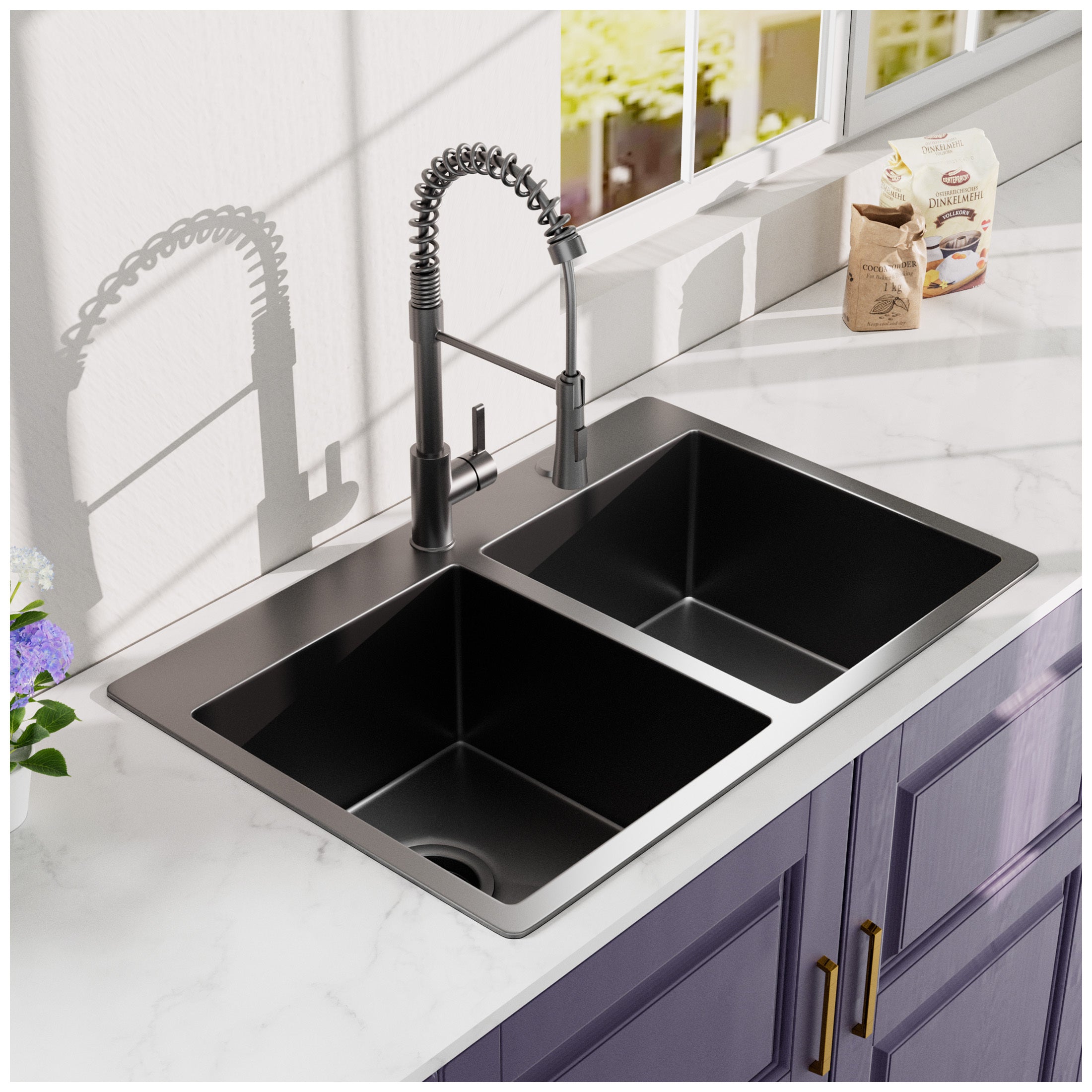 Gunmetal Black Double Kitchen Sink w/Faucet