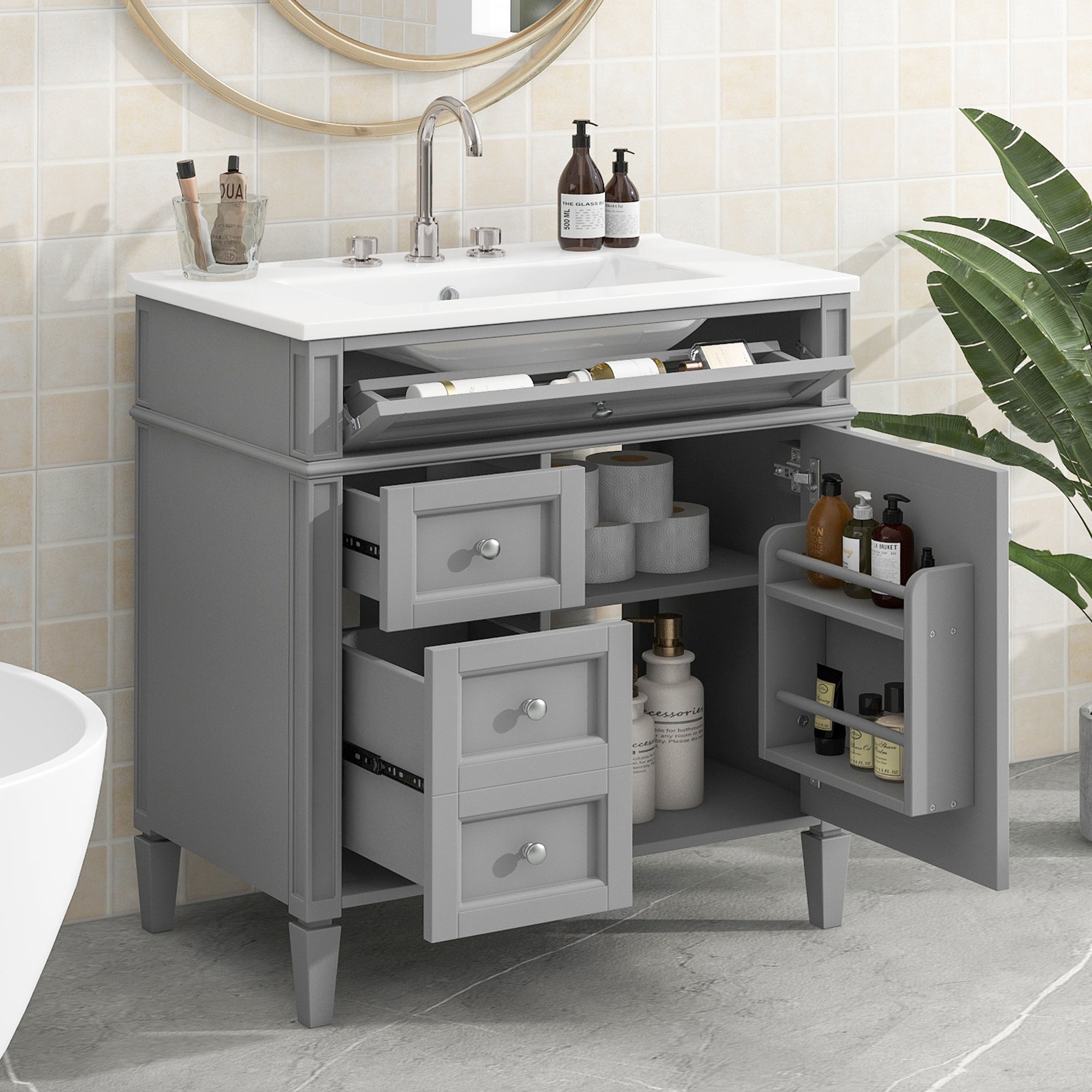 30" Modern Bathroom Vanity with Sink & Drawers