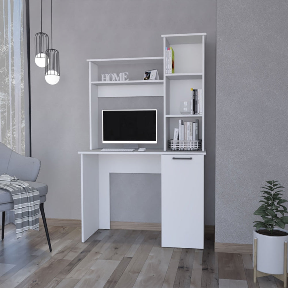 White 3-Tier Computer Desk with Storage Shelves