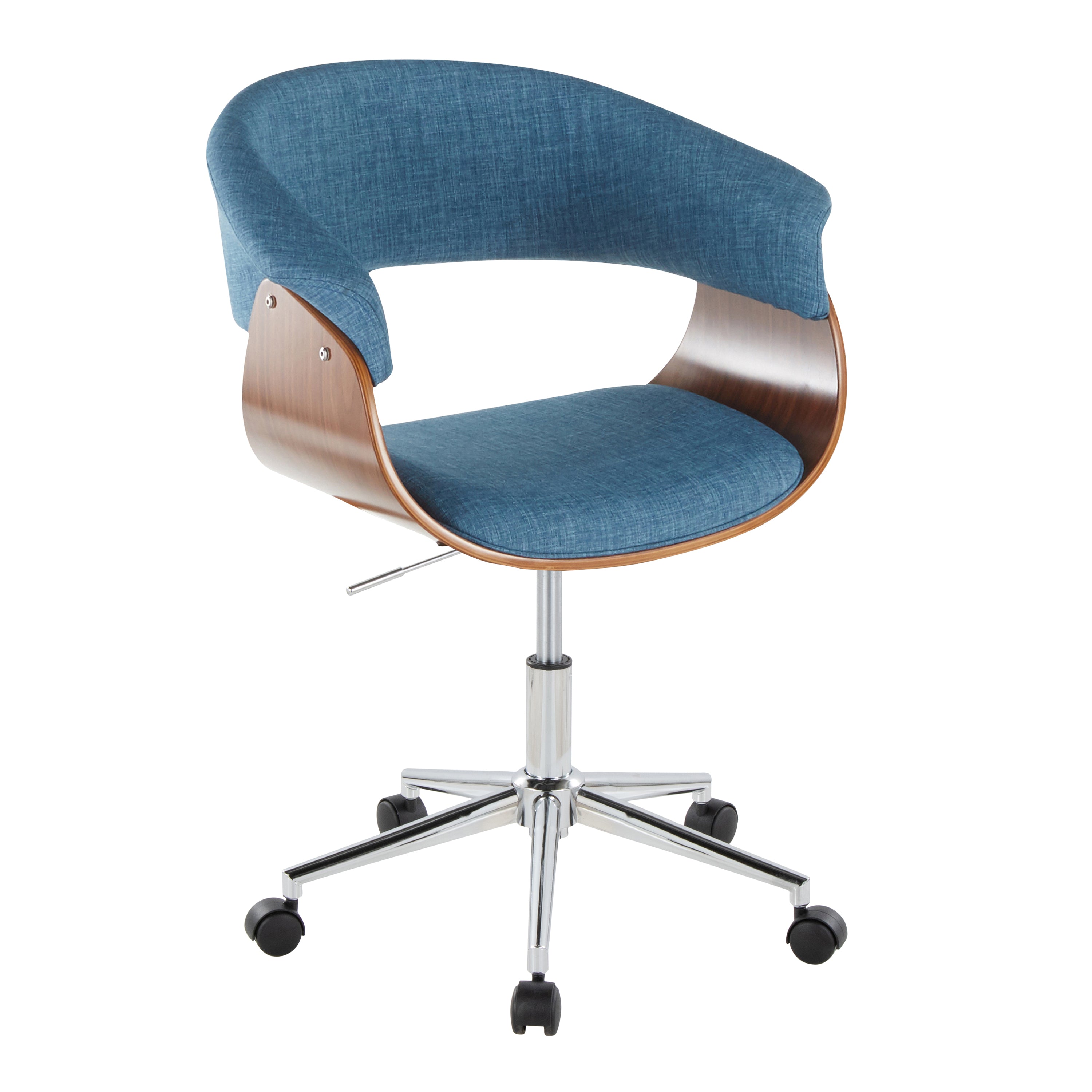 Vintage Mod Office Chair, Chrome/Walnut/Blue