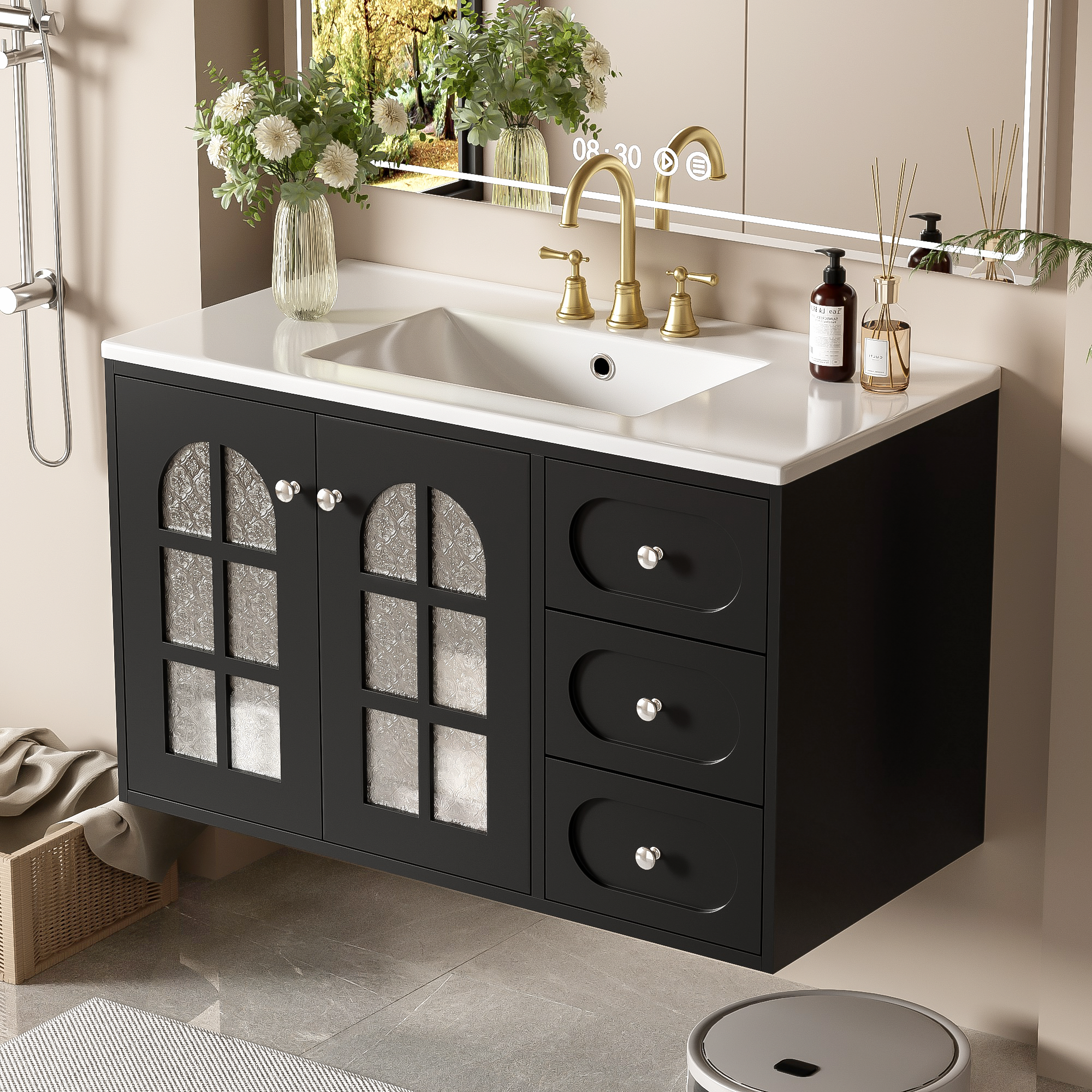 36" Black Floating Bathroom Vanity w/ Sink