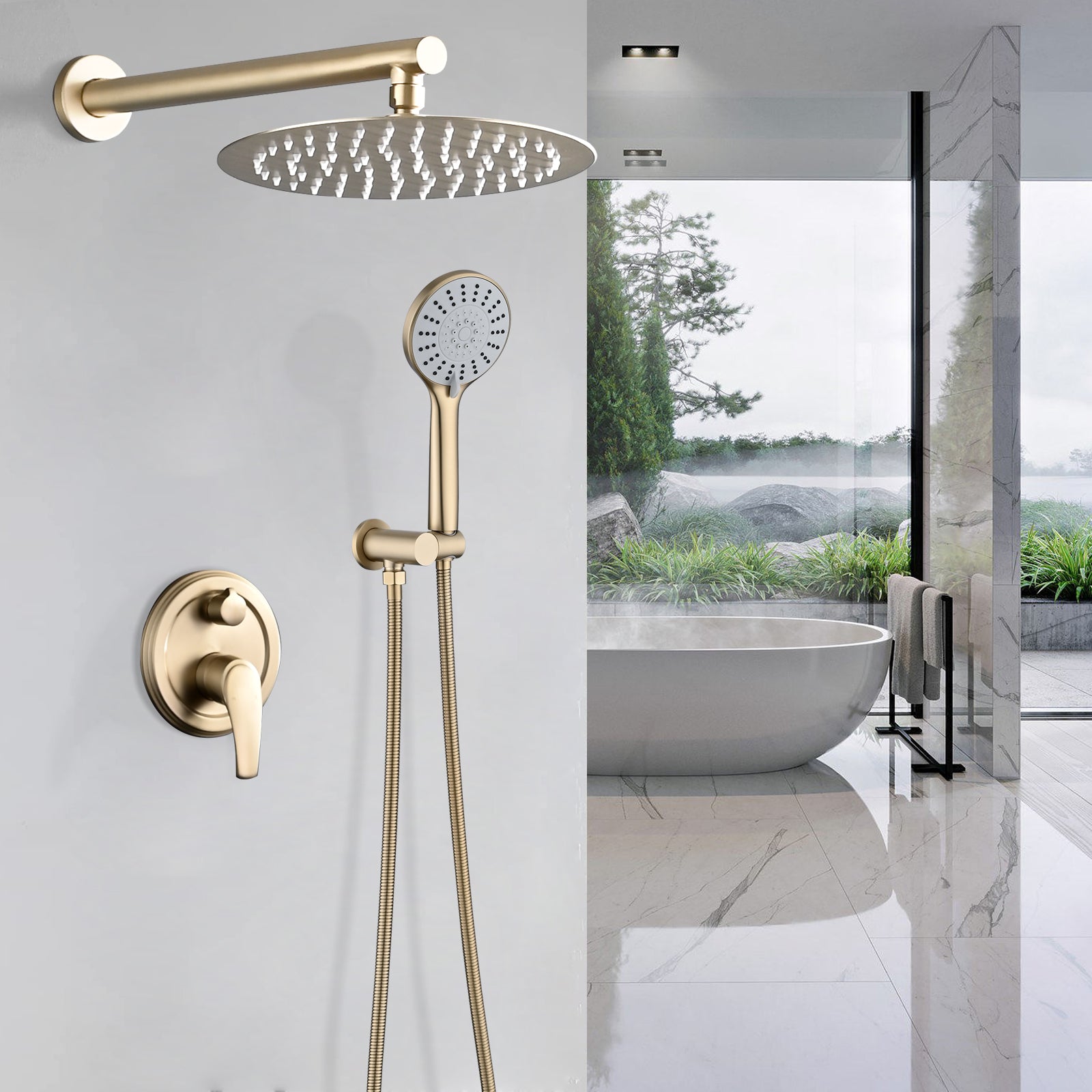 10" Wall Mount Shower: High Pressure Rain & Handheld