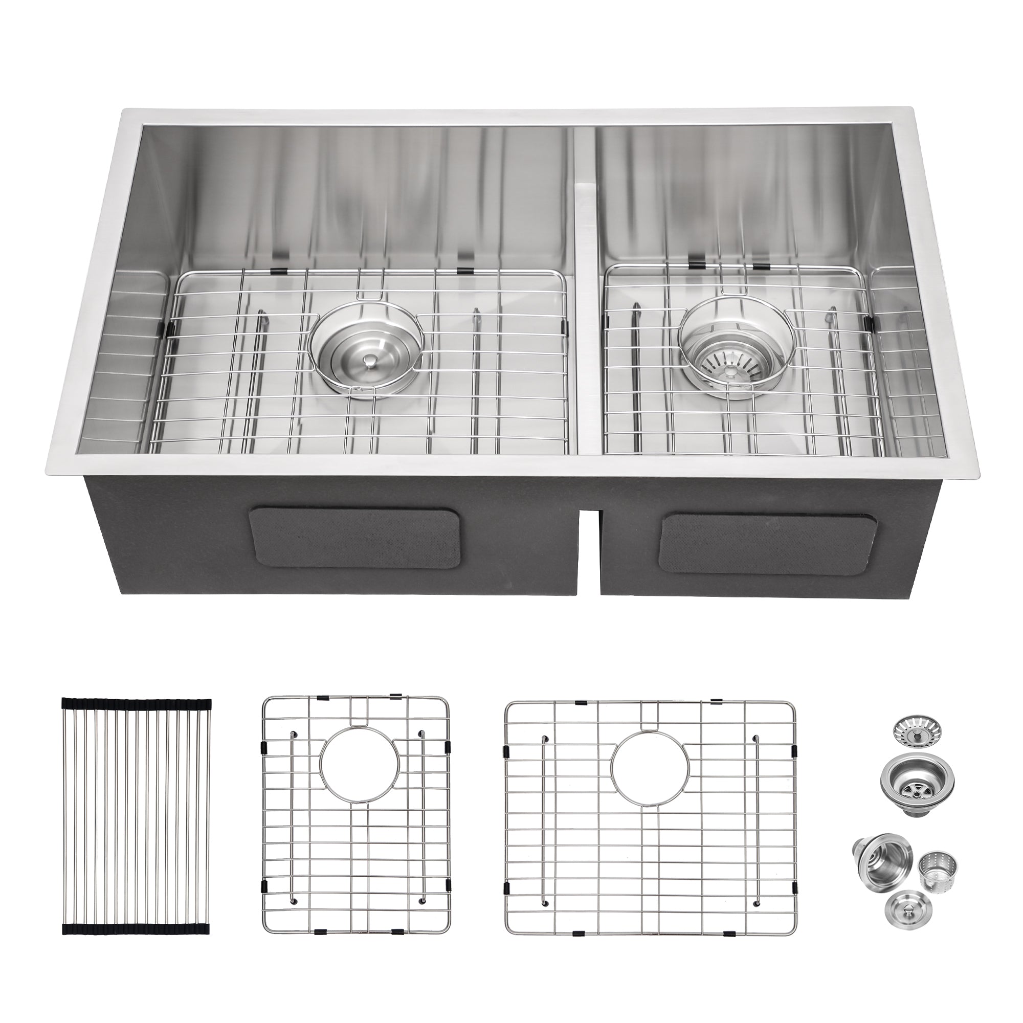 30x19x10" Double Kitchen Sink: 60/40 Split, 16 Gauge
