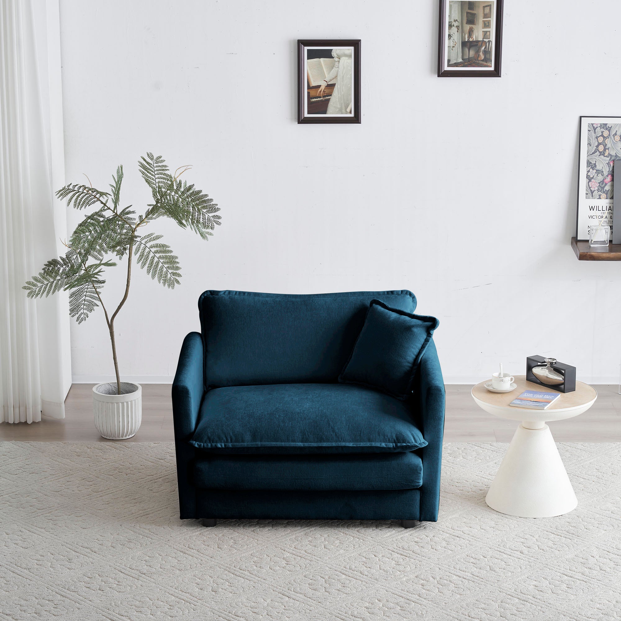 Blue Chenille Armchair: Comfy Single Sofa