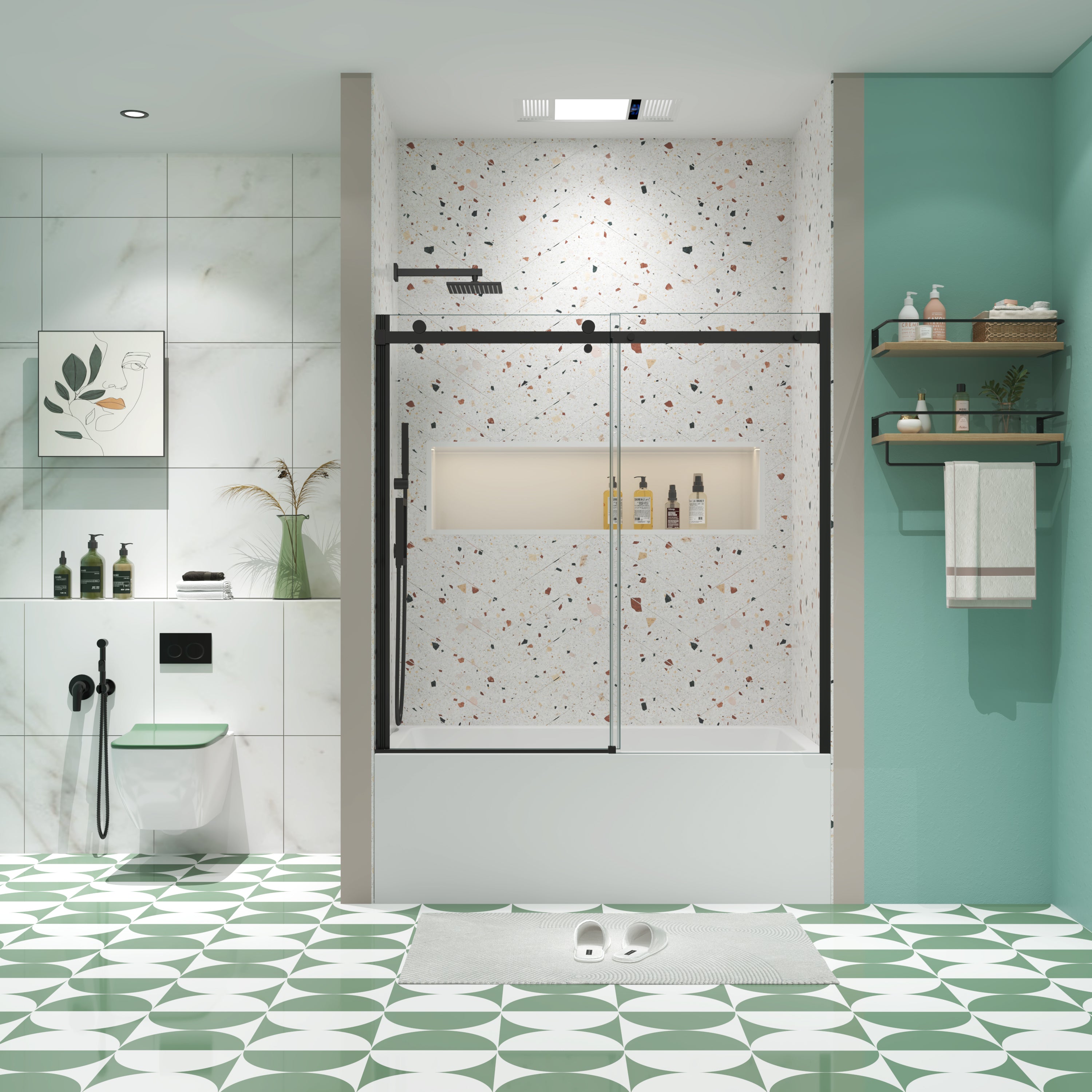 60" Matte Black Sliding Bathtub Shower Door (5/16" Glass)