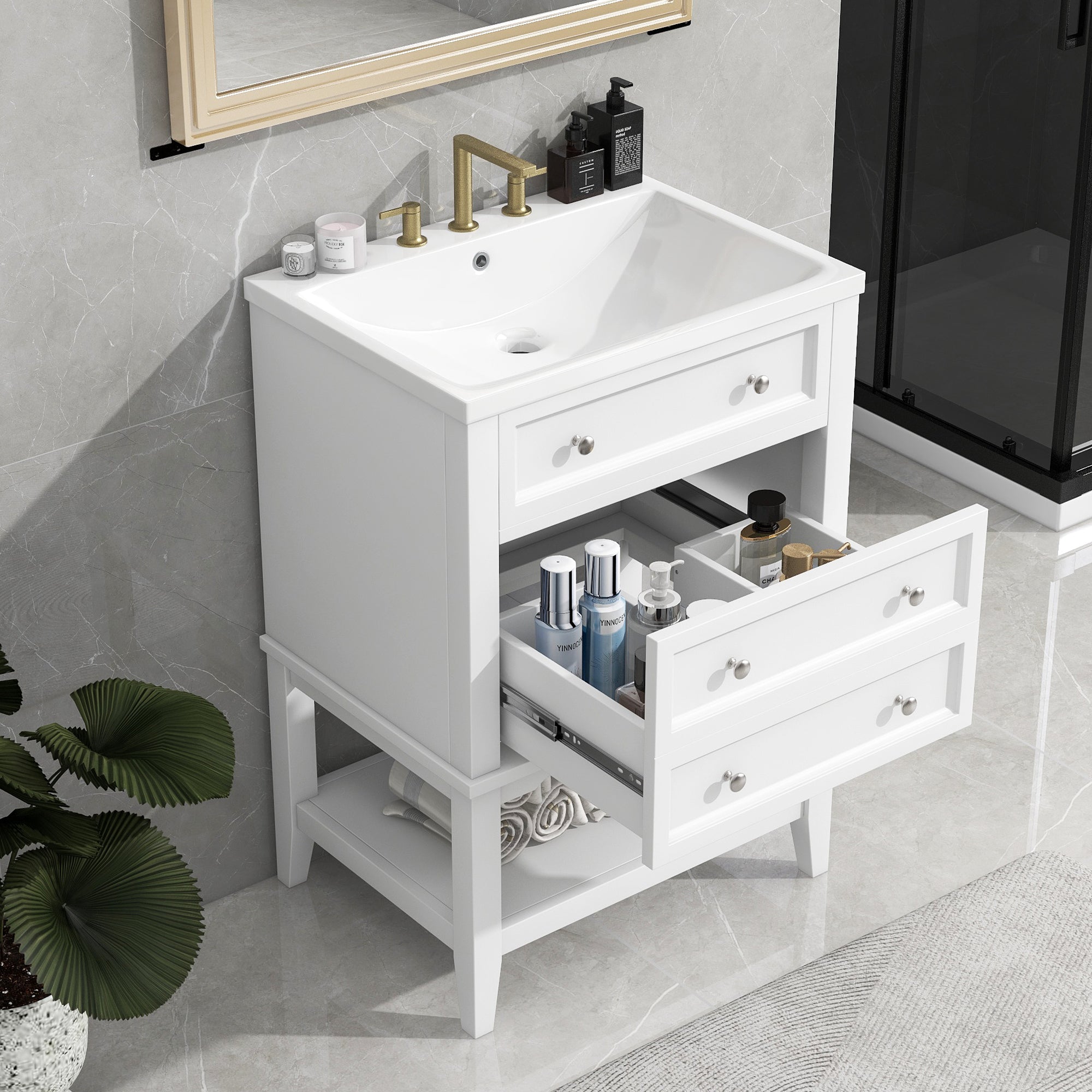 White 24" Bathroom Vanity with Sink & Storage