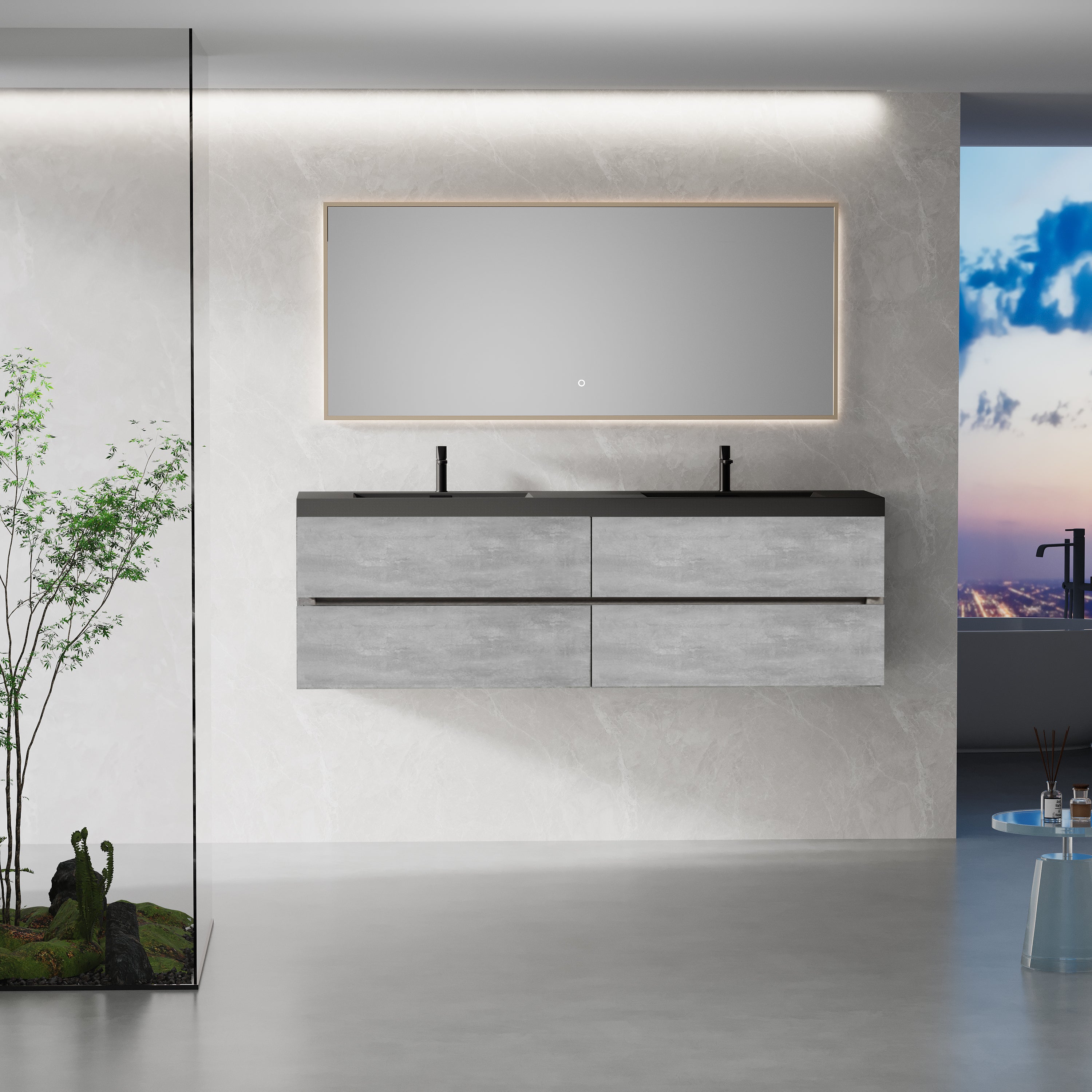 72" Floating Bathroom Vanity: Modern Grey Double Sink