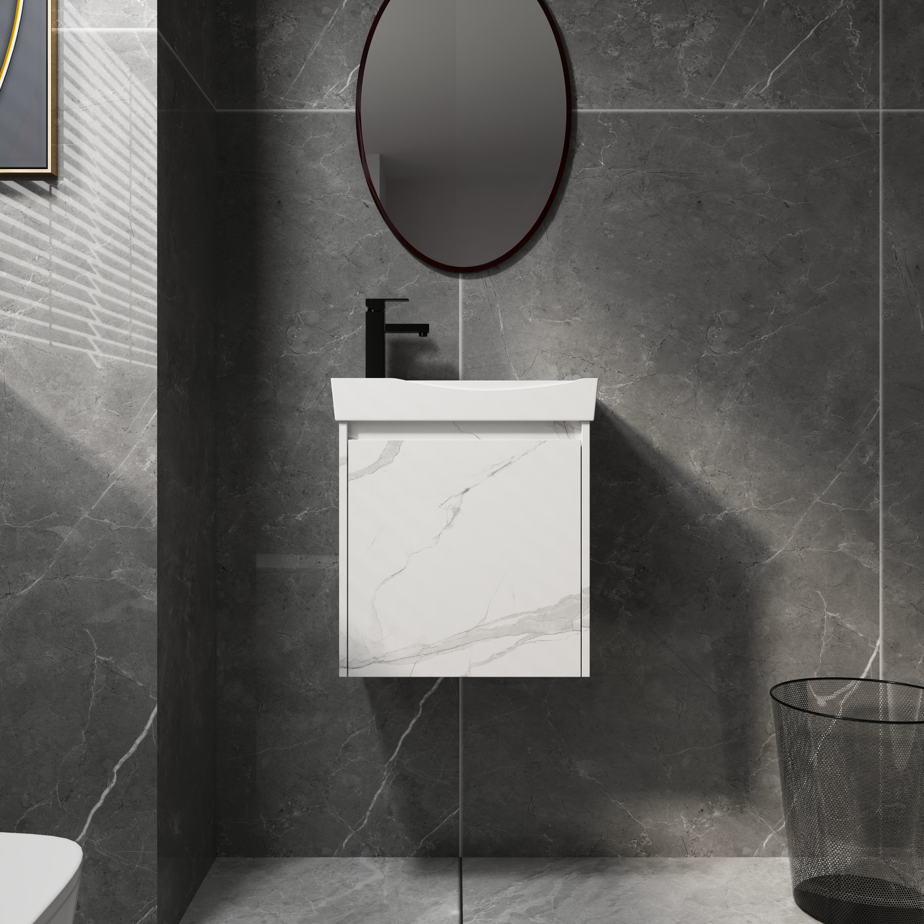 Wall-Mounted Bathroom Vanity: 20" Ceramic Sink & Storage