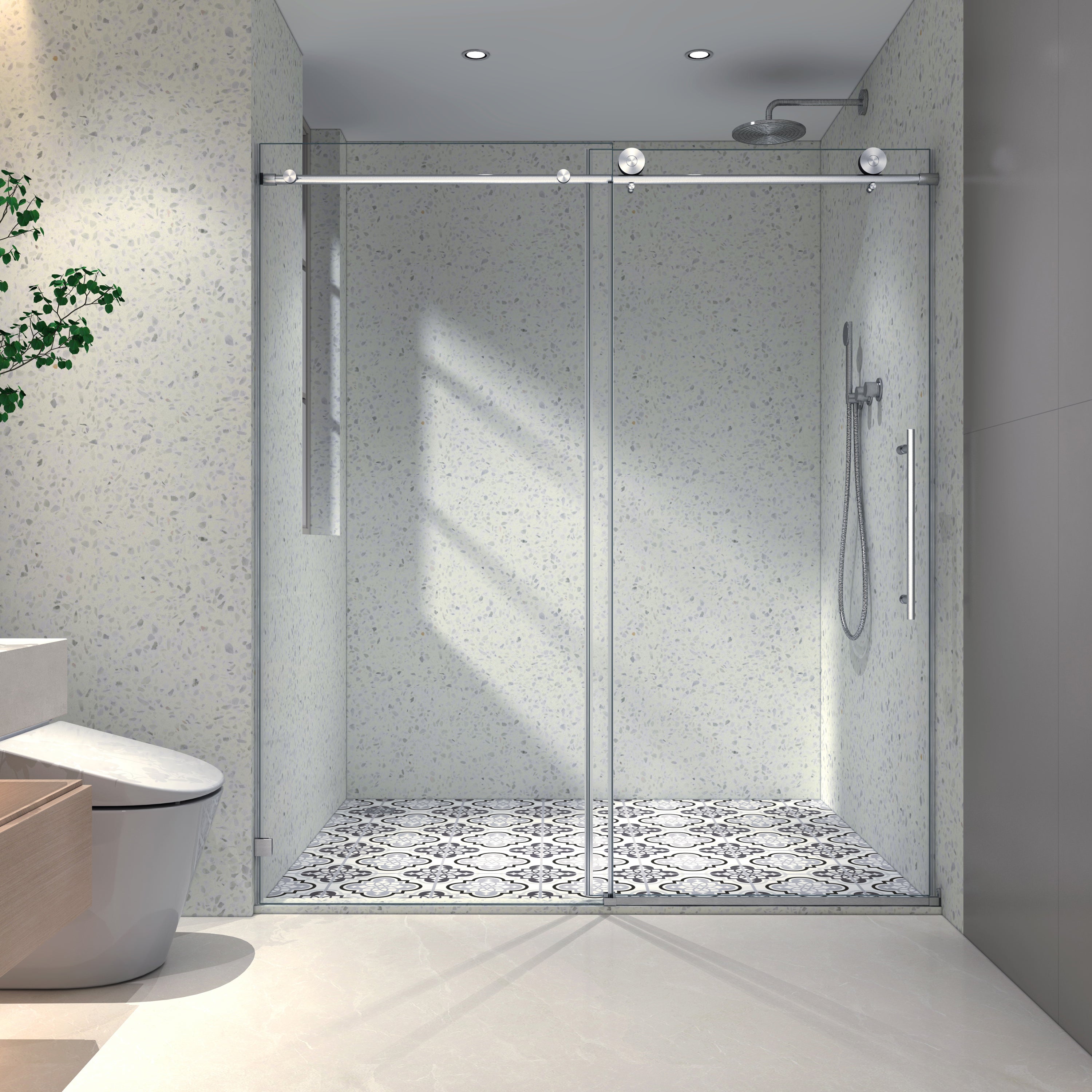 Frameless Shower Door 6076: Brushed Nickel, Soft Close