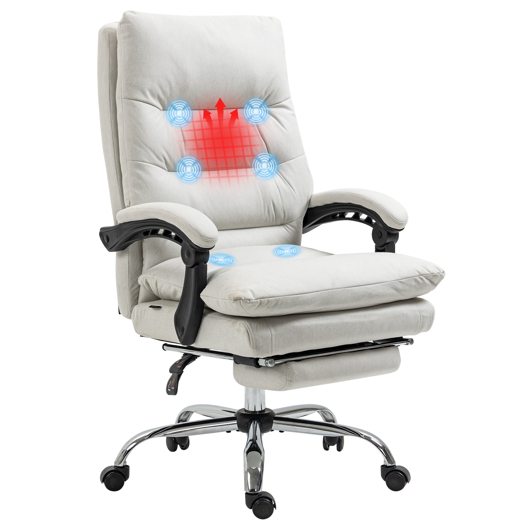 Heated Massage Office Chair w/ Footrest - Cream White