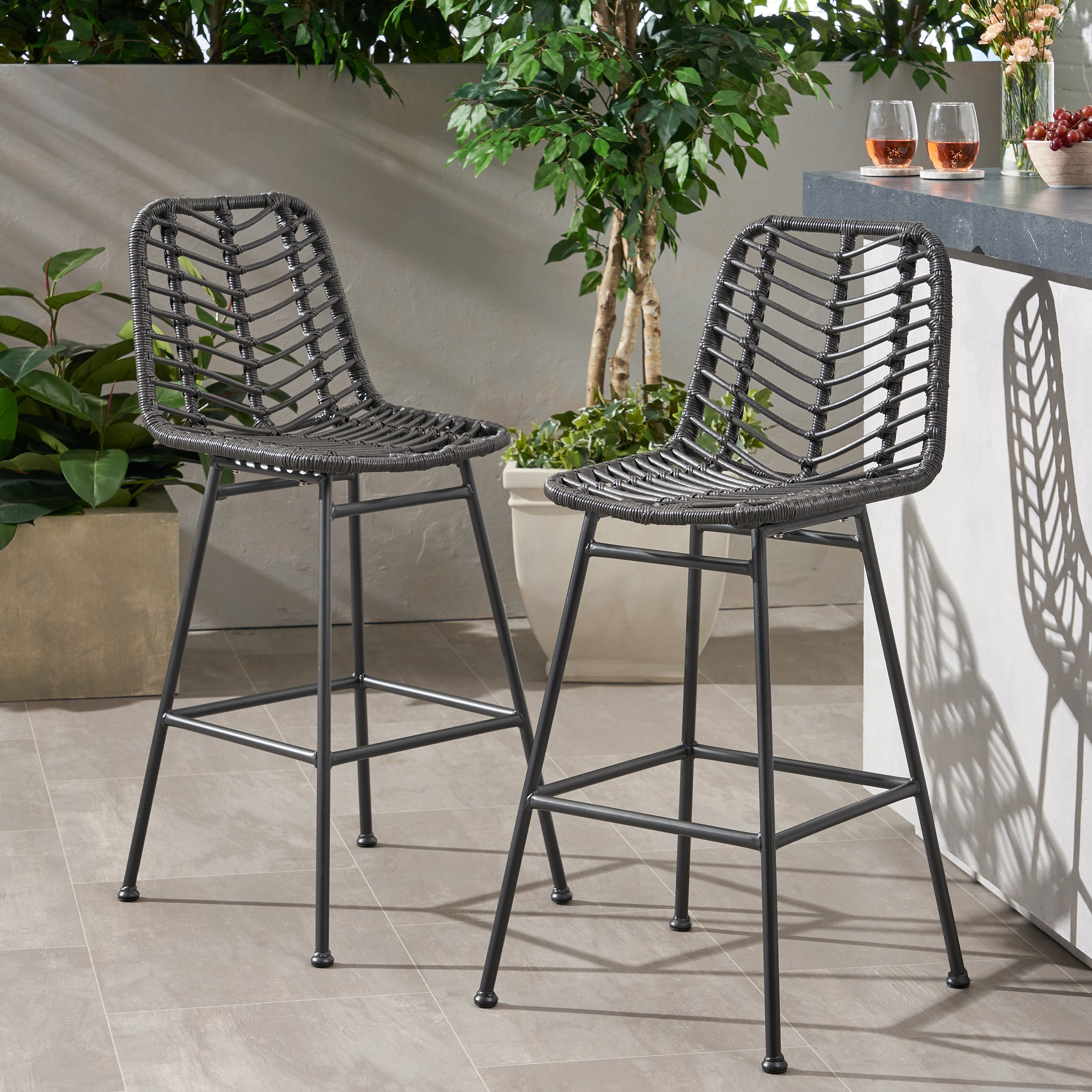 Sawtelle Wicker Bar Stools (Set of 2)