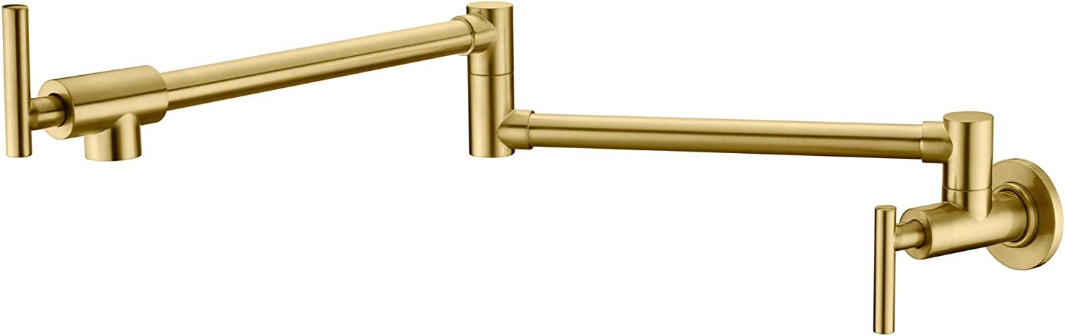 Gold Pot Filler Faucet: Wall Mount, Double Joint