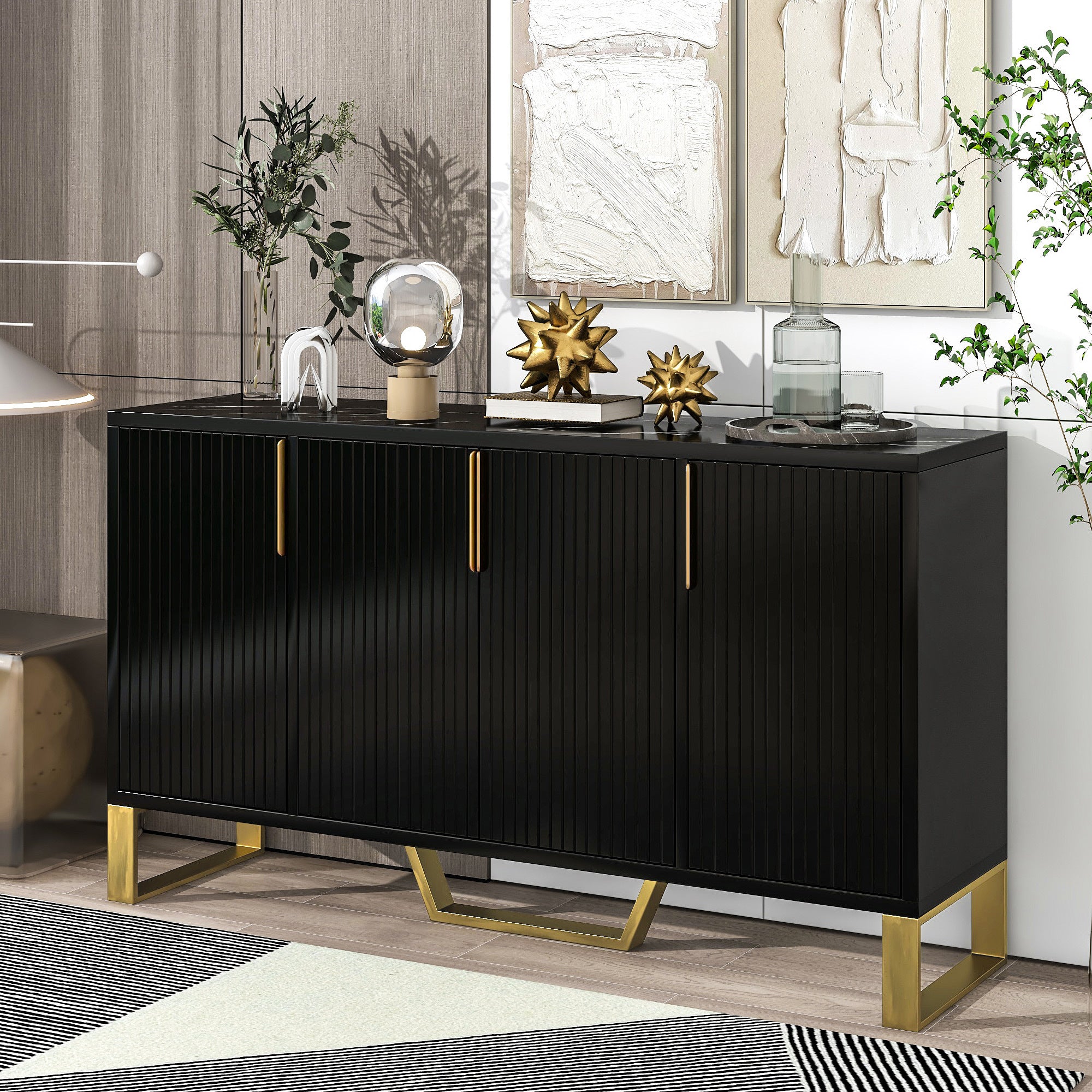 Modern Black Sideboard: 4 Doors, Adjustable Shelves