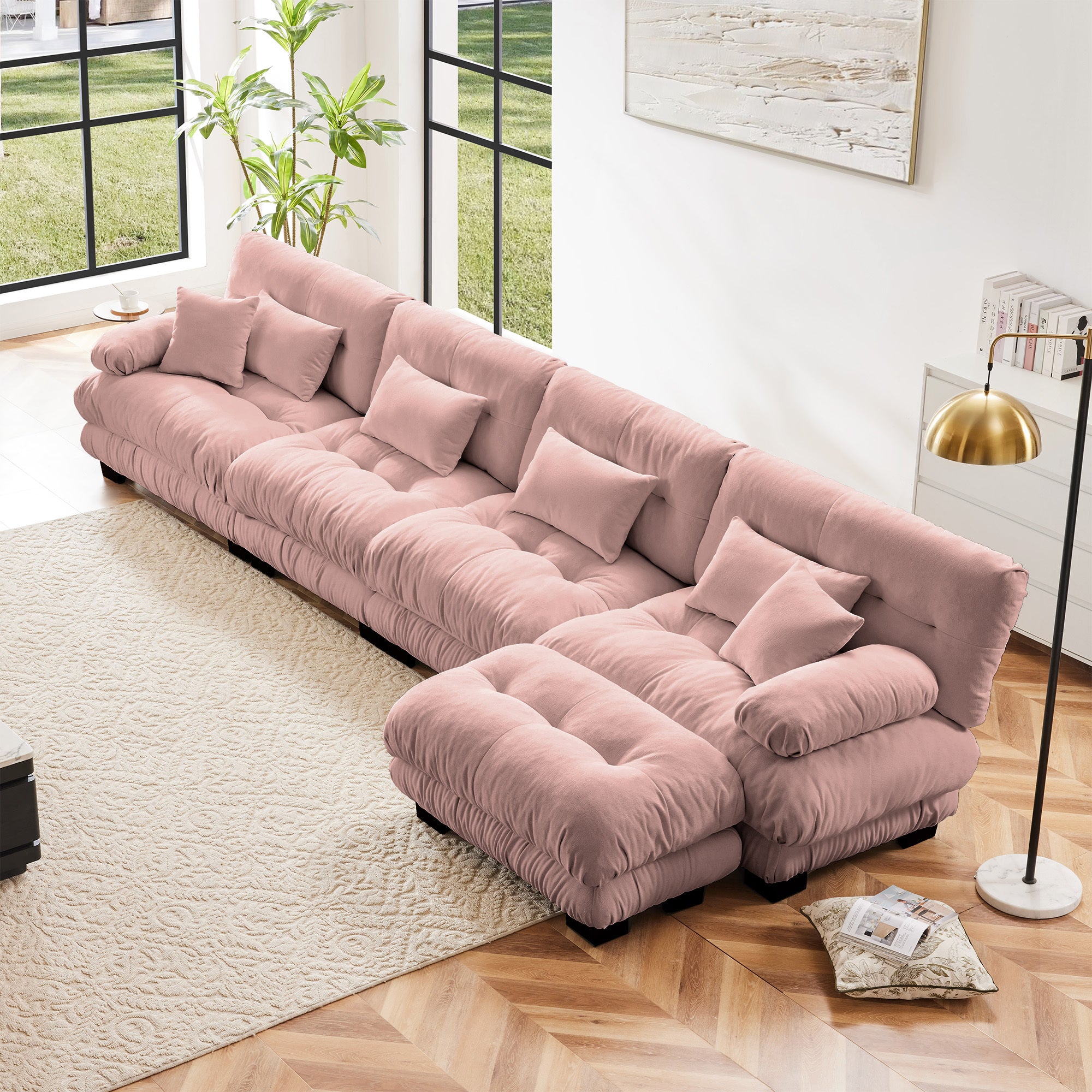 Pink Chenille Sectional Sofa: Free Combo Offer