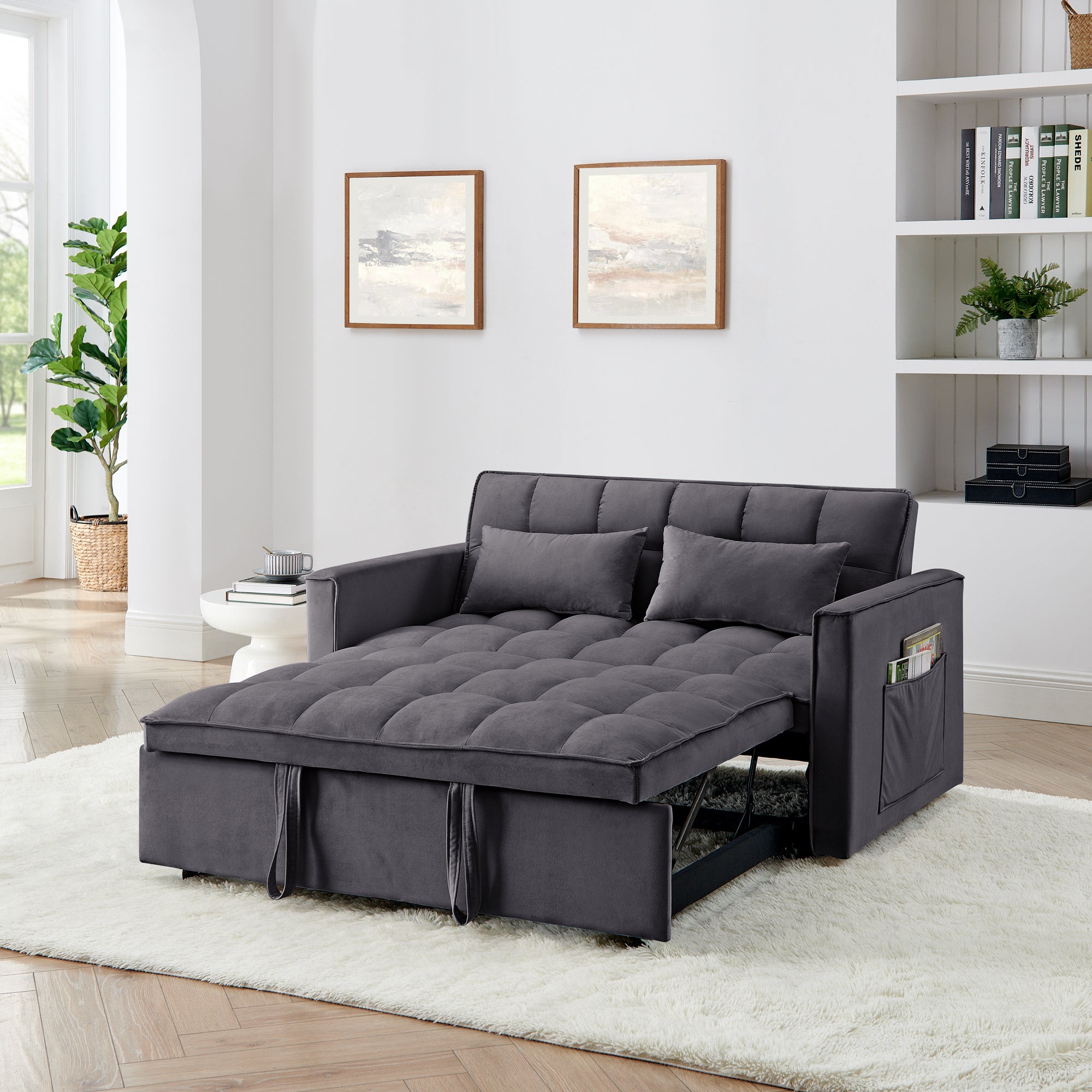 Foldable Sofa Bed (54.33"): Gray Velvet, 3 Lengths