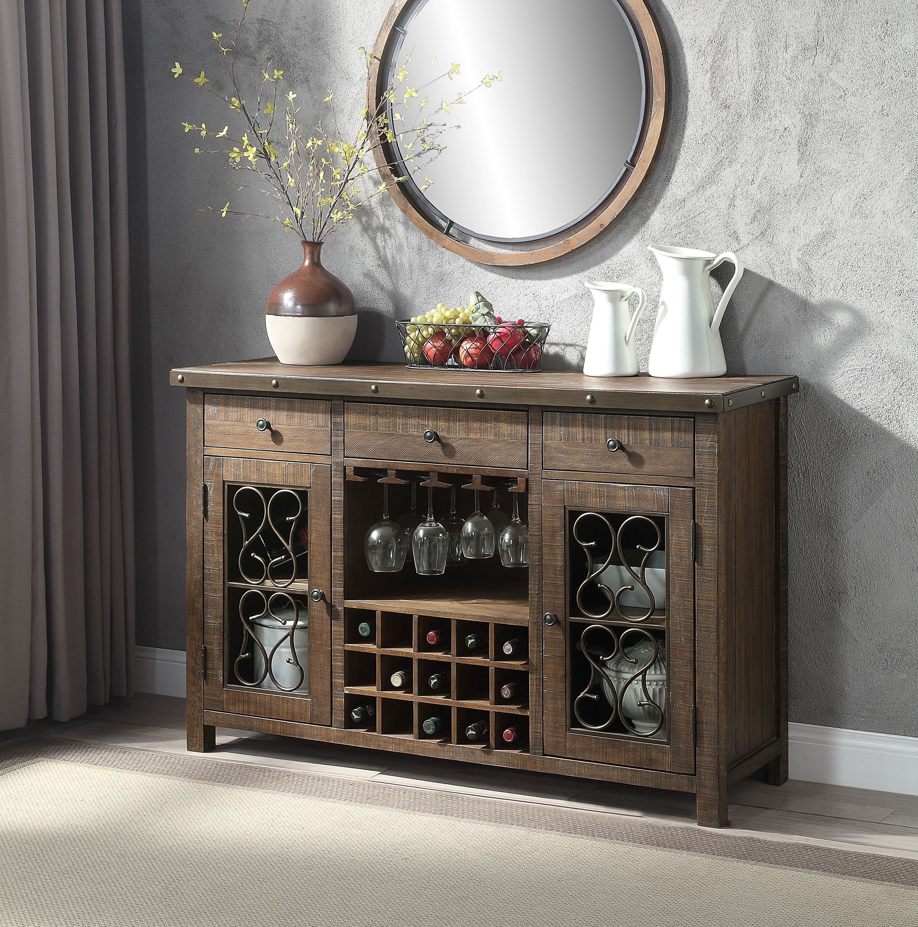 Raphaela Patio Server w/ Cup Holder & Wine Rack - Weathered Cherry