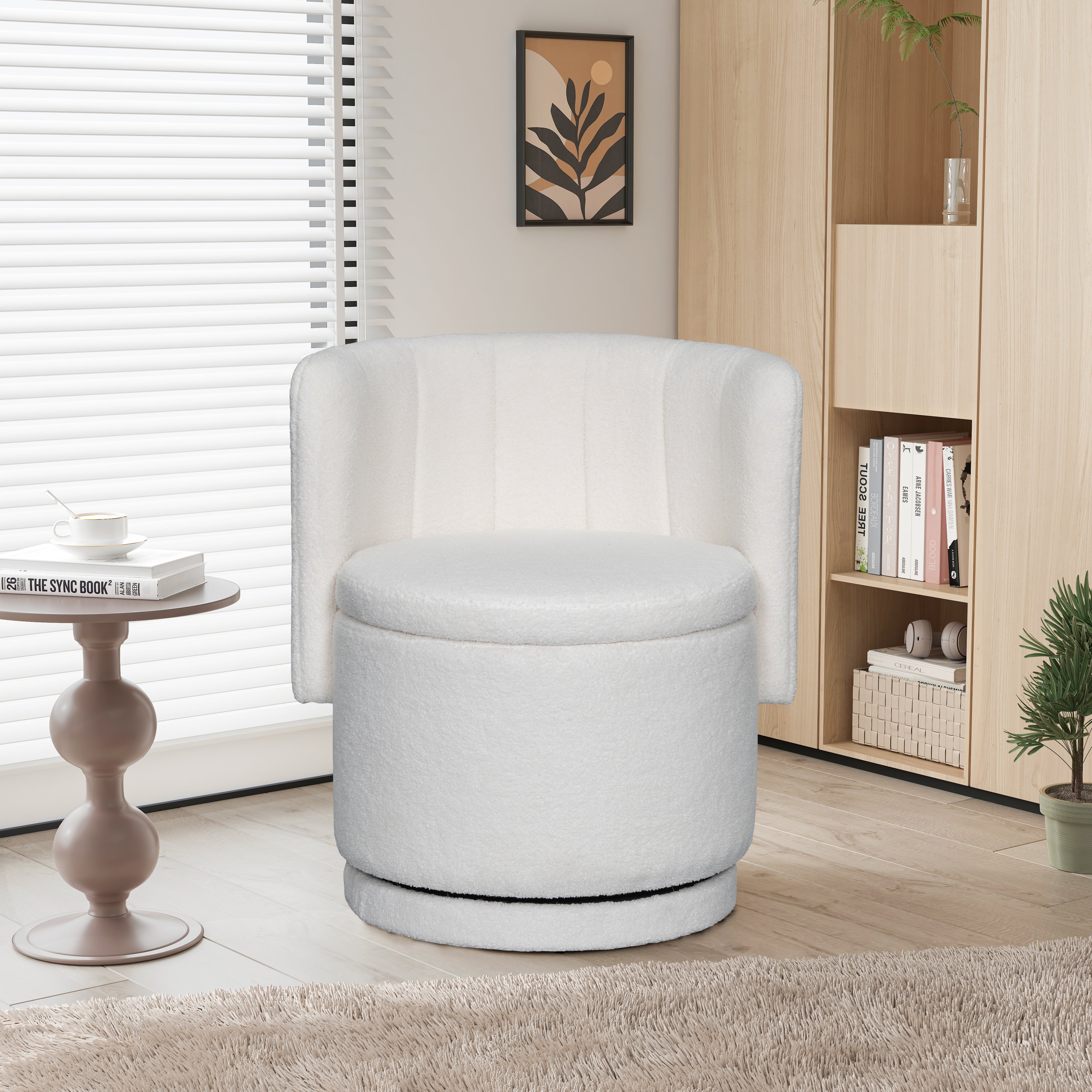 Beige Swivel Sofa Chair w/ Storage: Bedroom & Living Room