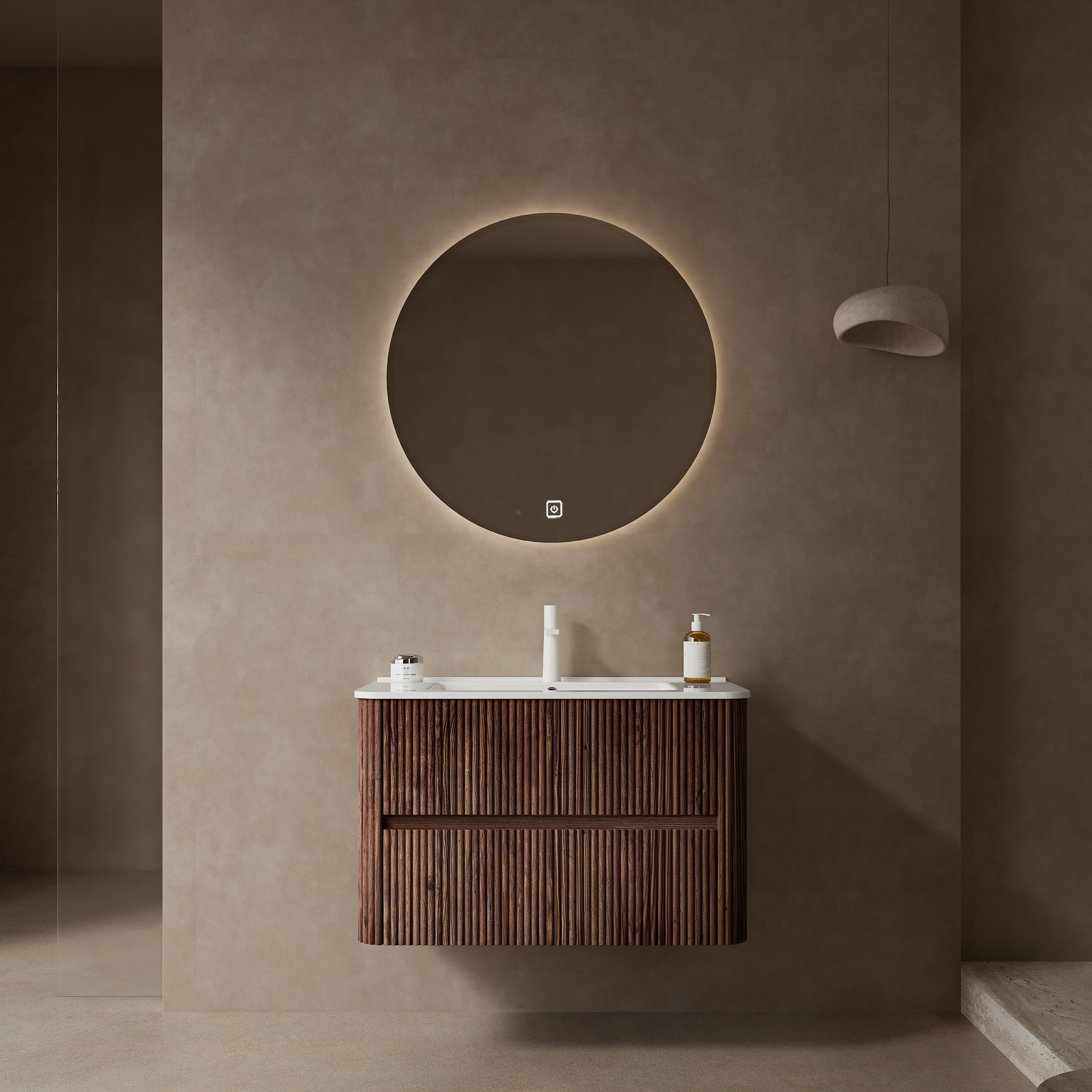 NOOR 30" Floating Vanity: Modern Walnut Bathroom Storage