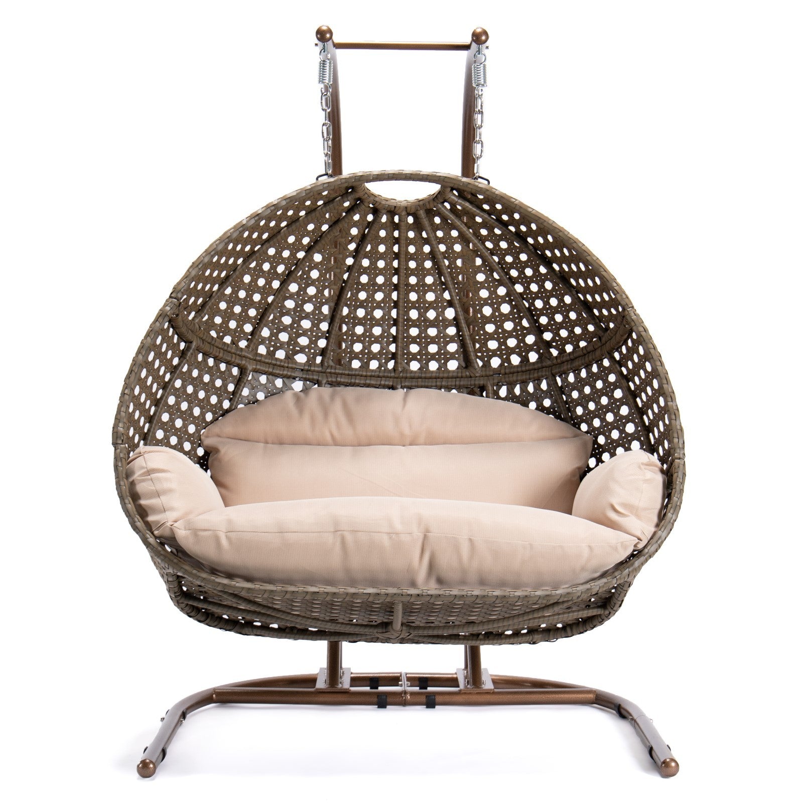 Brown Wicker Swing Chair with Stand & Cushion