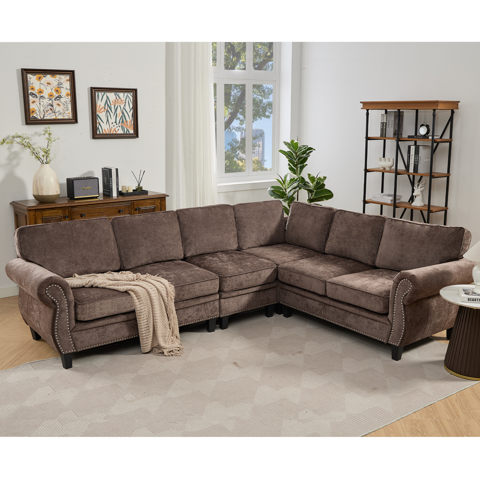 109.5" Modular Sectional Sofa: Chocolate Chenille