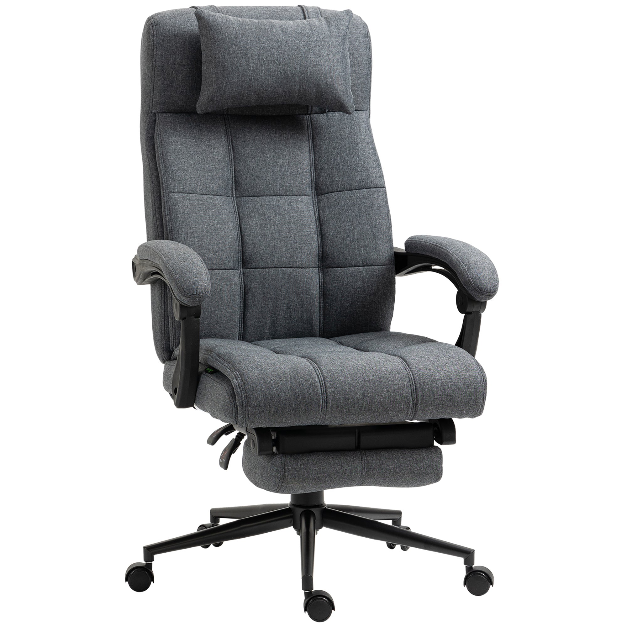Executive Linen Office Chair w/ Footrest & Headrest - Dark Grey