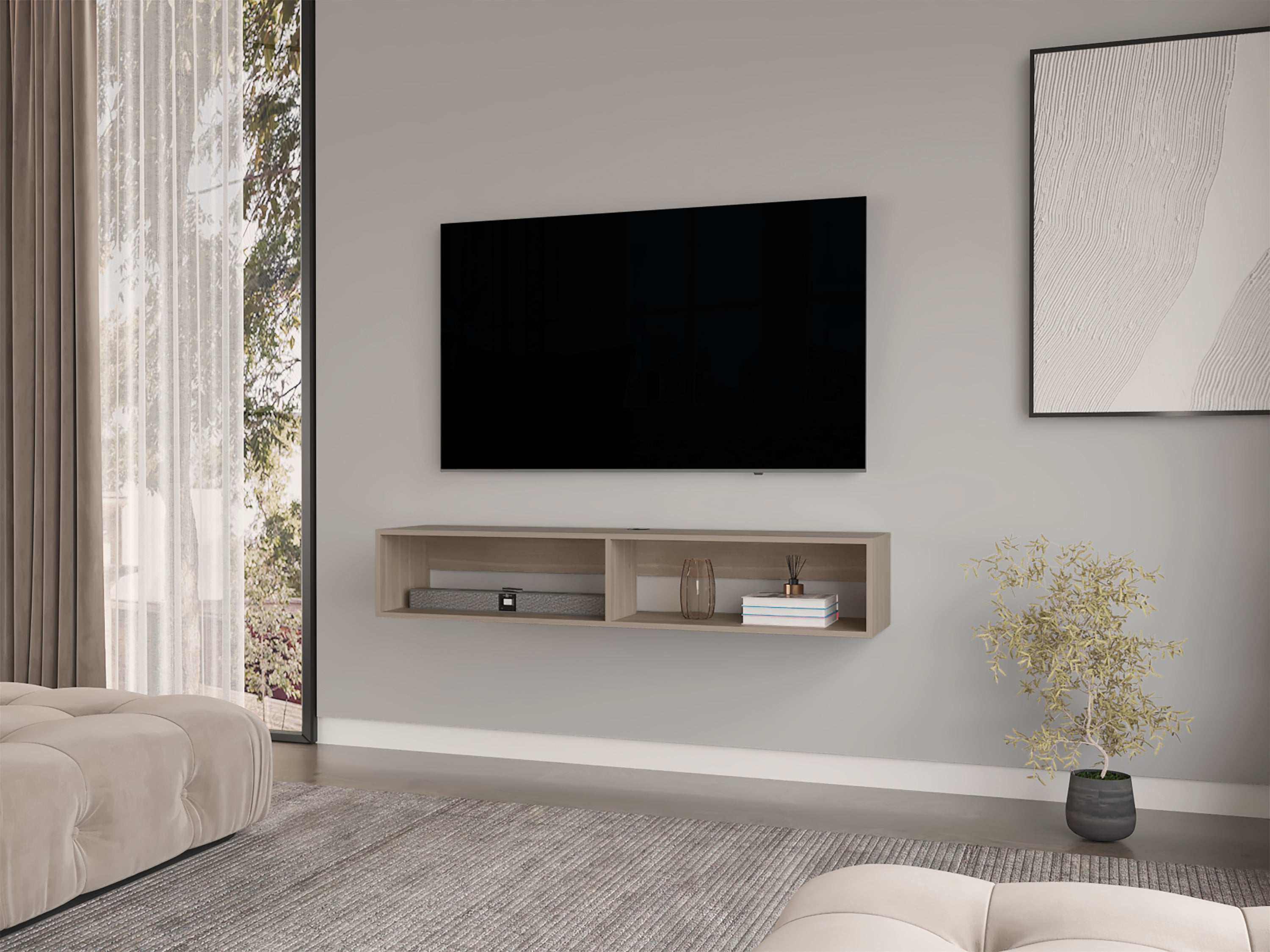Floating TV Stand | Modern White Oak Media Console