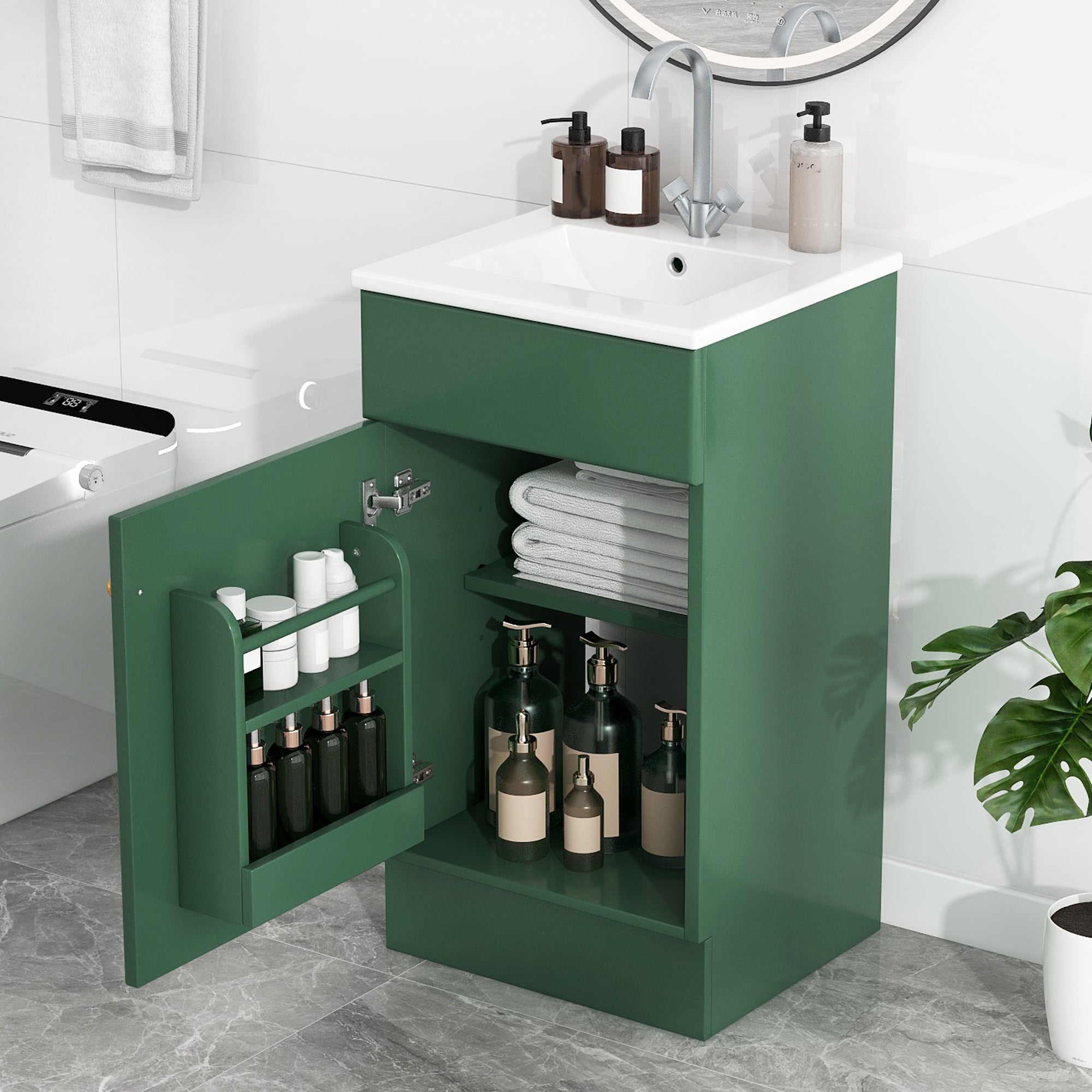 18" Green Bathroom Vanity with Sink & Shelves