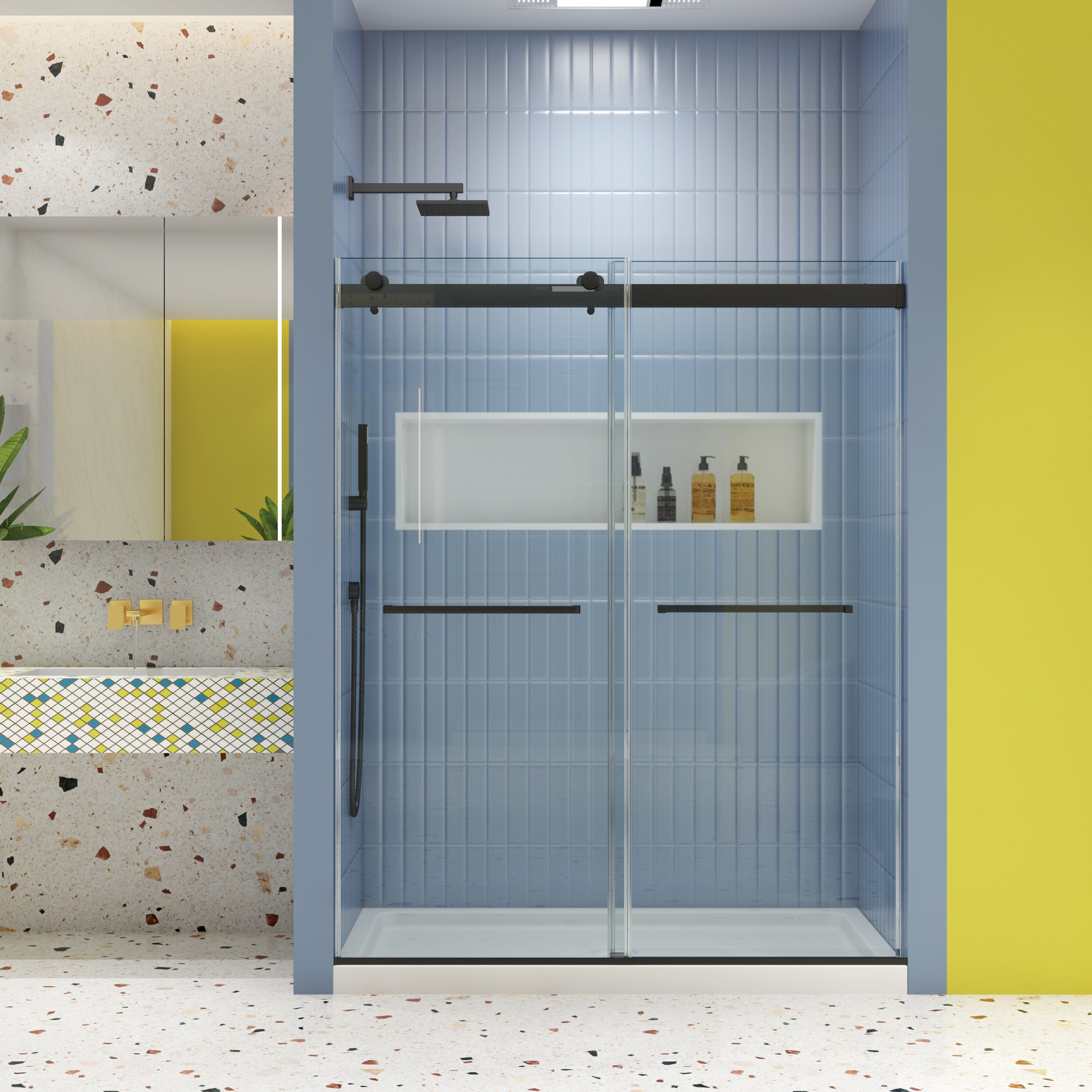 Bypass Shower Door: 6074 Matte Black, 5/16" Glass